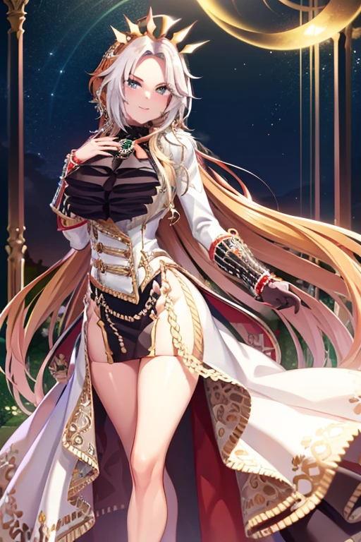 masterpiece, highest quality:1.2),8K, One Woman, alone,Shiny skin、Huge breasts、very thick legs、Are standing、Composition from the front、Smiling、Facing forward、Stand up straight,looking at the camera、