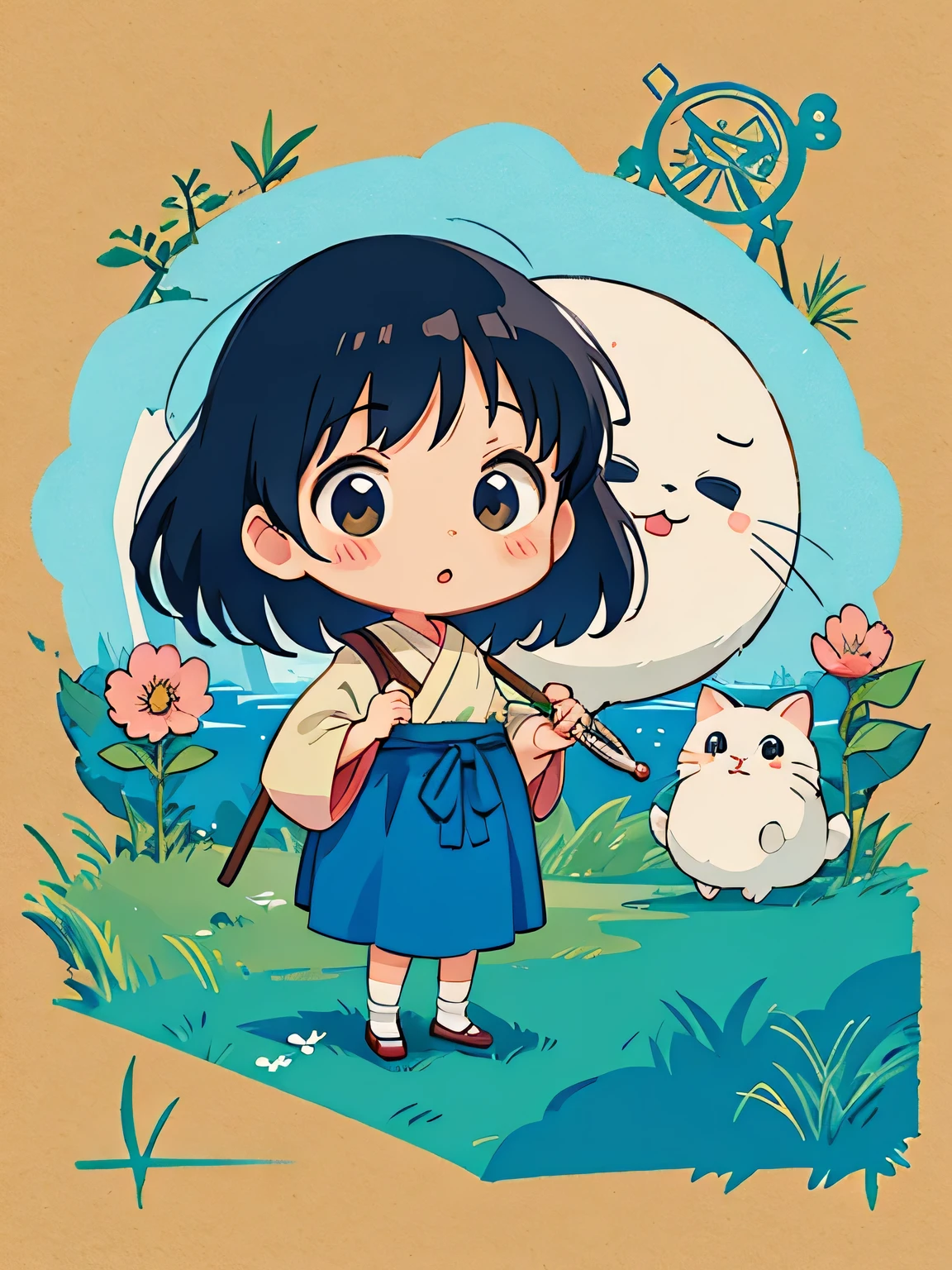Hayao Miyazaki style, Kawaii Design, most beautiful girl ever、Chibi, president, Speech in front of a large crowd,
