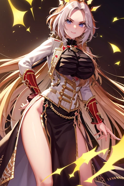 masterpiece, highest quality:1.2),8K, One Woman, alone,Shiny skin、Huge breasts、Long legs、Are standing、Composition from the front、Smiling、Facing forward、Stand up straight,looking at the camera、Black Skirt