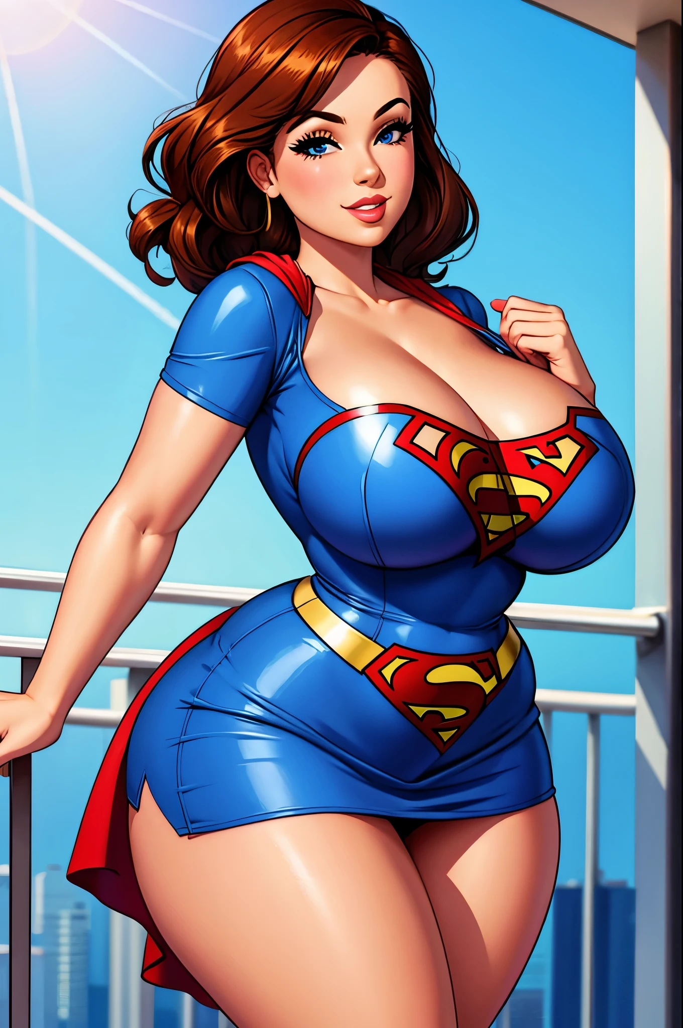 woman in short dress, curvy, pinup, super girl
