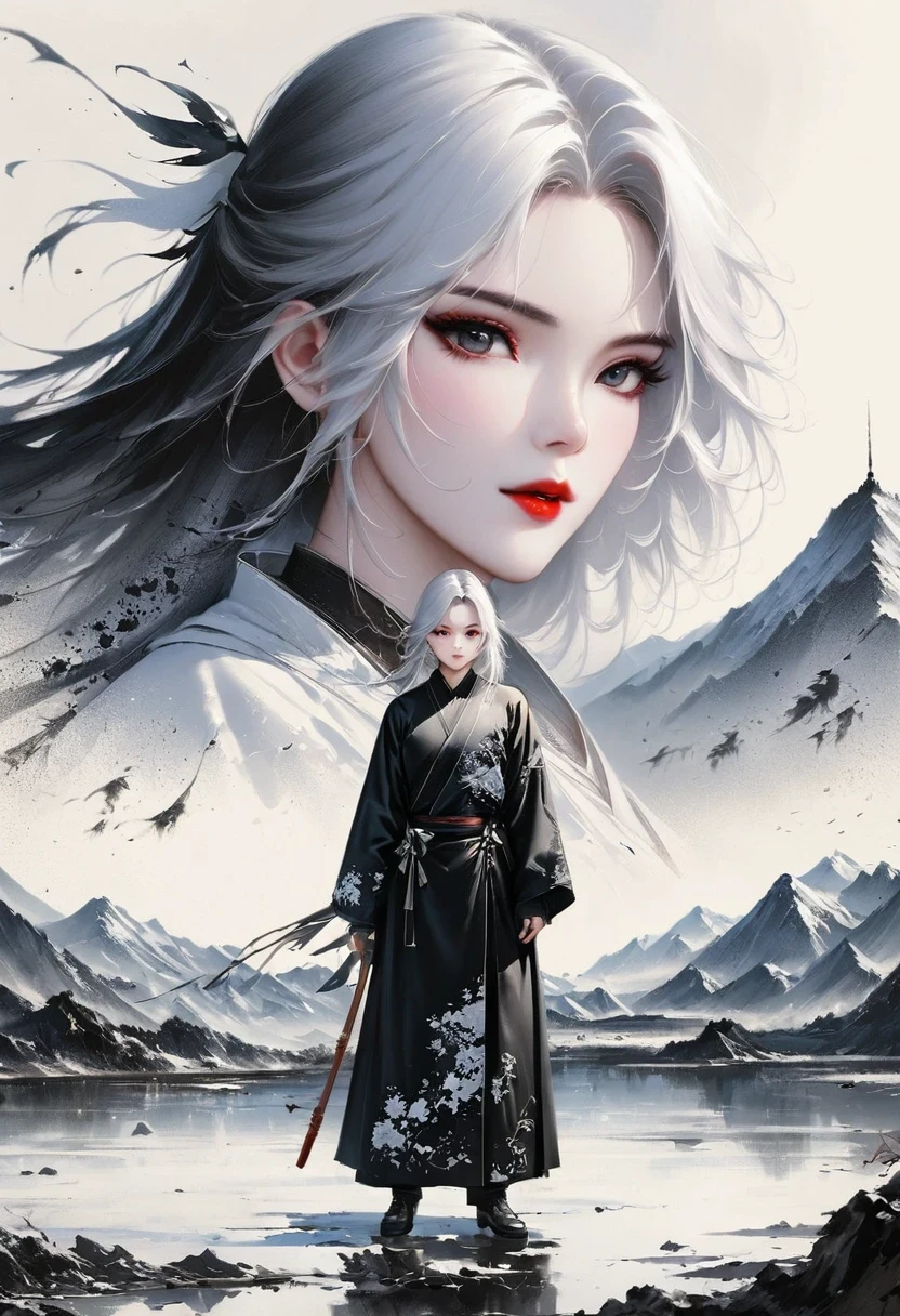 (Lots of white space:1.5),(Lots of white space around:1.6), White background, simple, Minimalism, abstract,Freehand,Aesthetic,black and white,Ink Painting,antiquity,a mountain,A person far away,An abstract art illustration, author:Li Song, Arte no estilo de guweiz, arte shin jinyoung, Obra-prima de guweiz, Ross chart 1. 0, Beautiful digital illustrations, Inspired by non-WLOP, simpledigital art, jingna zhang, guweiz, Stunning digital illustrations