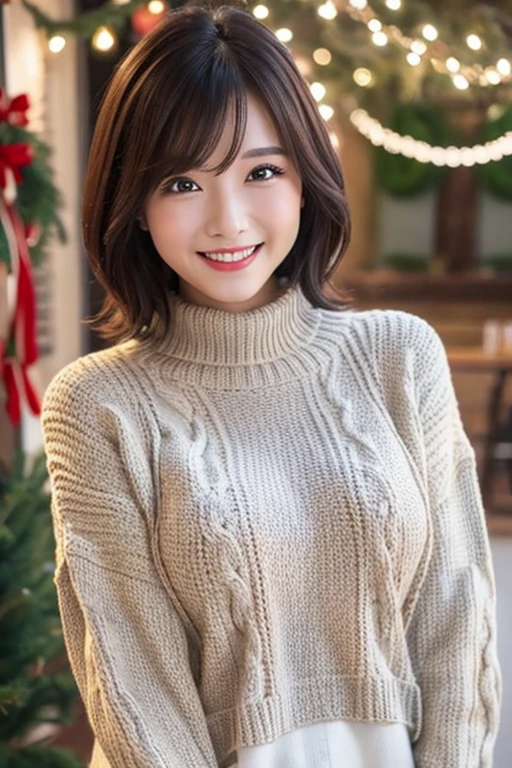 Christmas Knitted clothing Busty Bob smile Beautiful Woman