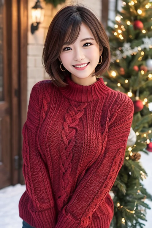 Christmas Knitted clothing Busty Bob smile Beautiful Woman