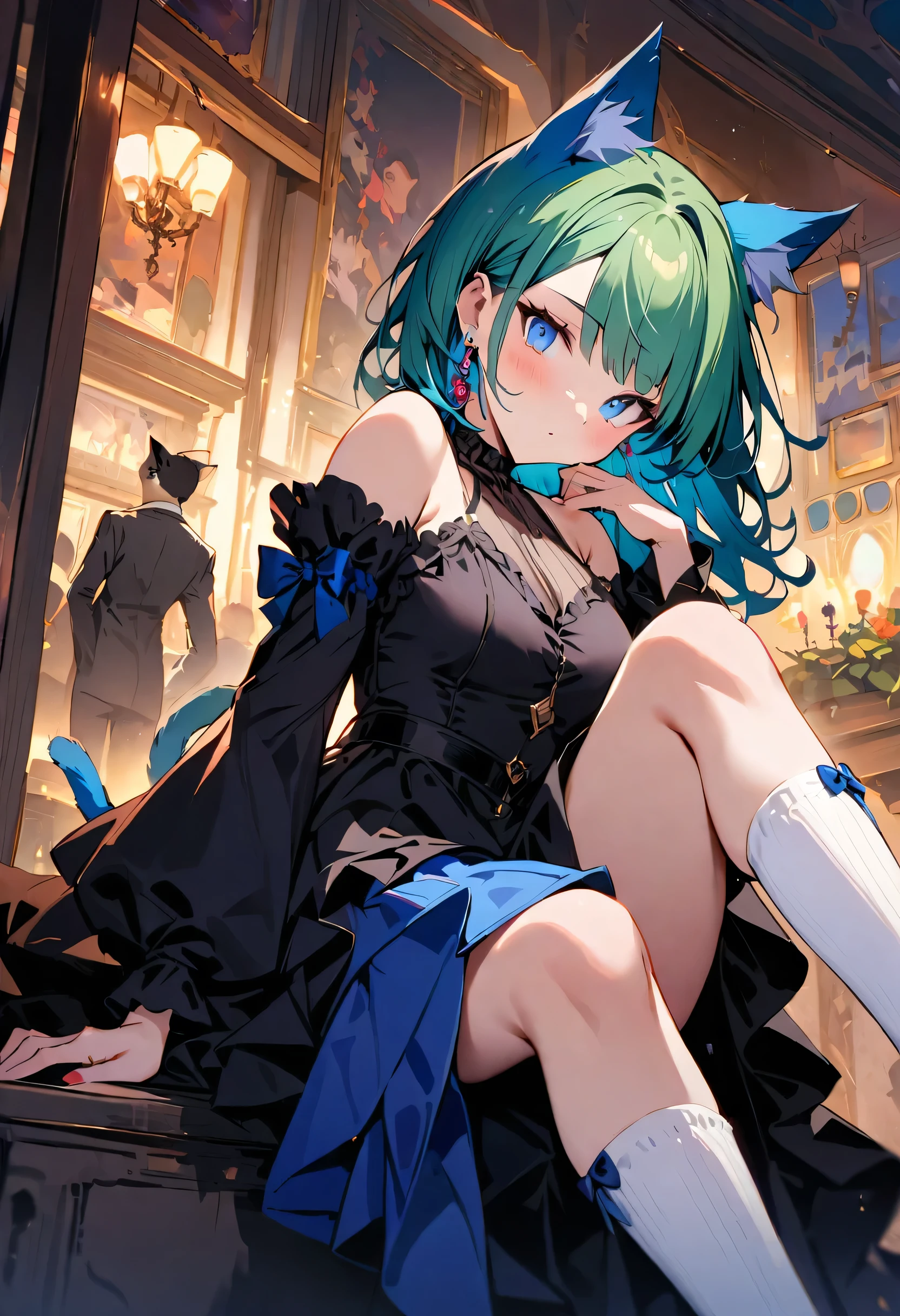 masterpiece, Highest quality, Illustrations for novels, High resolution, 18+ Adult content, Sensual, Intimate, Emotional, Passionate, romantic, sweet, Adorable, Innocent, Pure, Enchanting, Enchantingな, attractive, mysterious, Enchantingな, Enchanting, Immersive, Enchantingな, dream-like, Surreal, Imaginative, Whimsical, Artistic, Avant-garde, timeless, elegant, Sophisticated, chic, Sophisticated, Individuality, original, Enchantingな,One girl,Deltamon_beta, alone, blue eyes, Knee socks, Animal ears, Bare shoulders, Blue Tail, Earrings,Removable sleeves, Green Hair, No sleeve, Cat ear, bag, white Knee socks, Cat's Tail,pink backpack,Pink school bag,(Cheetah Dress:1.3), Paired with ivory tights and Mary Jane shoes.
rest ((Avoidance method ((kitten)), Crying face))