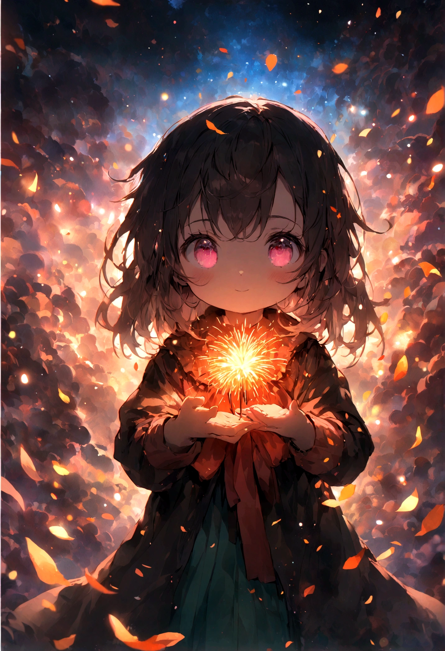 night，pink，Fireworks burst into the sky，Heart shaped bubbles， Couple，Manga style，Hugging，Fireflies glowing all around，，cute cute，Kids Illustrations，Glow effect，Dindal effect，Depth of written boundary，highlight，Real Light，Ray Tracing，OC Rendering，Surreal，highest quality，8k，Masterpieces，Ultra-fine，More about pubic hair，Correct Anatomy，Sharp focus on the eyes，Bokeh，The facial features are carefully drawn
