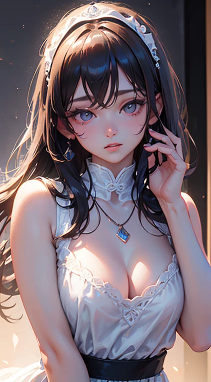 best quality, masterpiece, High resolution, 1 Girl,cheongsam,Hair accessories,necklace, Jewelry,Pretty Face,Above_Body, Tyndall effect,Reality, Dark Studio, Edge lighting, Two-tone lighting,(High Detail Skin:1.2), 8K uhd, Digital SLR Camera, soft light, high quality, Volumetric Lighting, frank, photo, high resolution, 4k, 8K, Bokeh