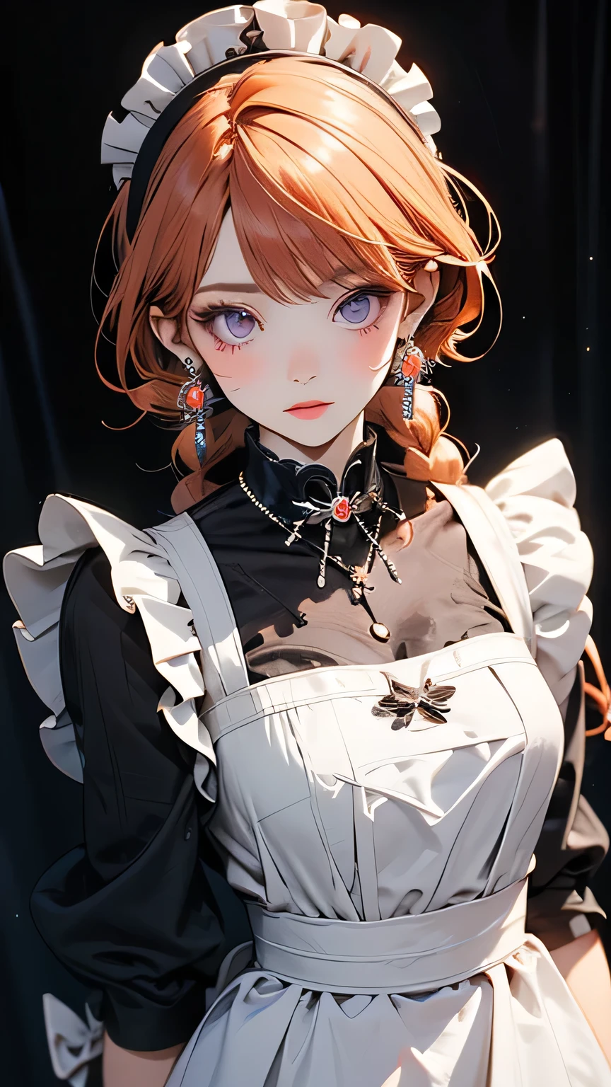 masterpiece, highest quality, One girl, Super Detail, Purple eyes, Orange Hair,Maid headdress, Maid,