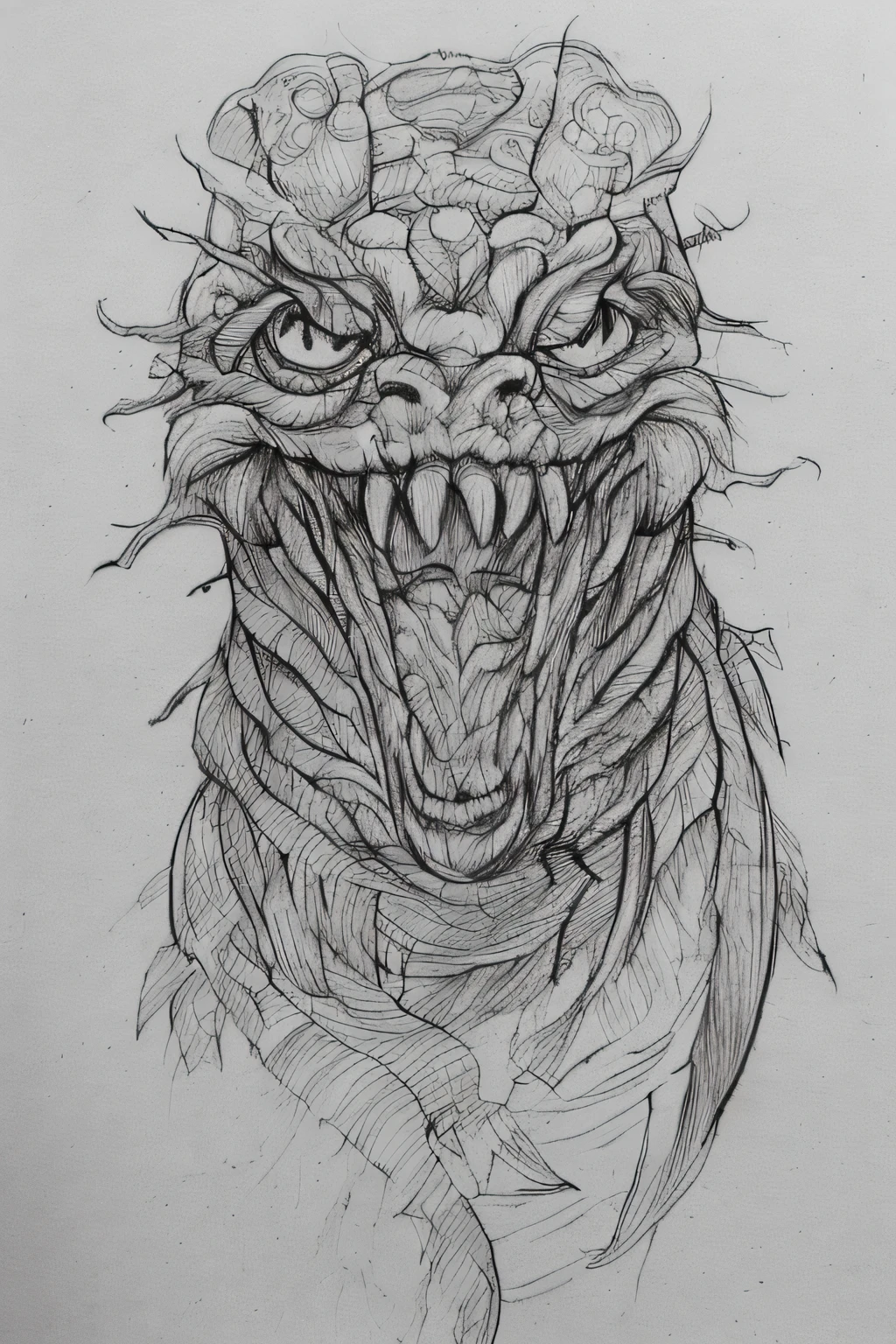 A pencile doodle of an ugly monster, less detailing, a lot of errors, over lining, messy, drawn in a lined diary, no shading, no blending, a sign on the sketch