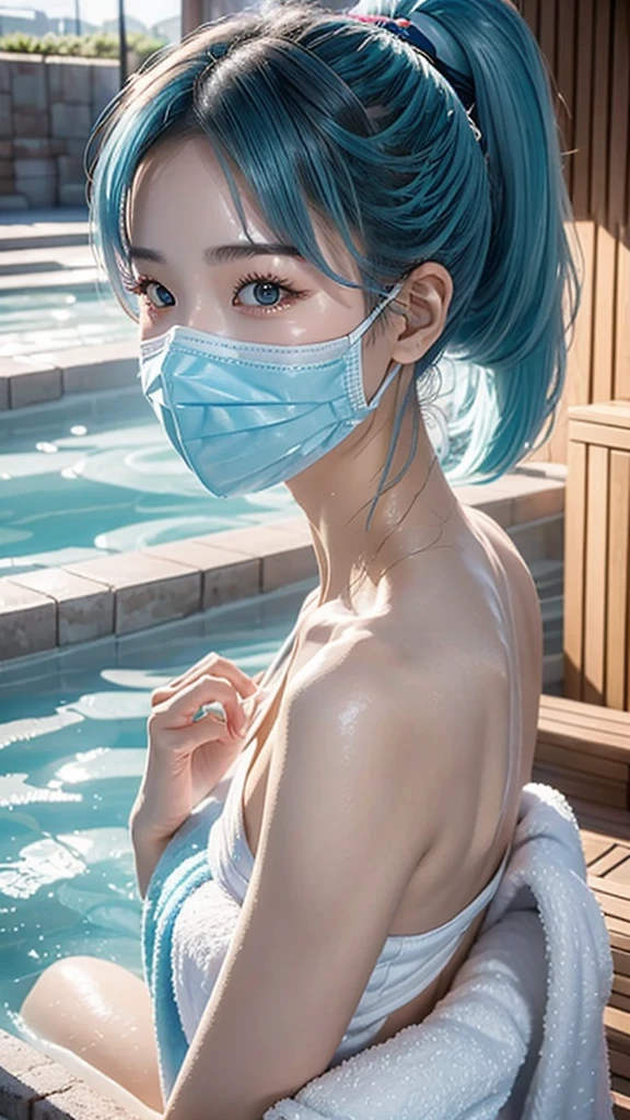 AIBeauty、Real Beauty、Big Breasts、Park Prompt、heart pattern camisole、ponytail、Light blue hair、Erotic、naked、Face masks、No bra、No underwear