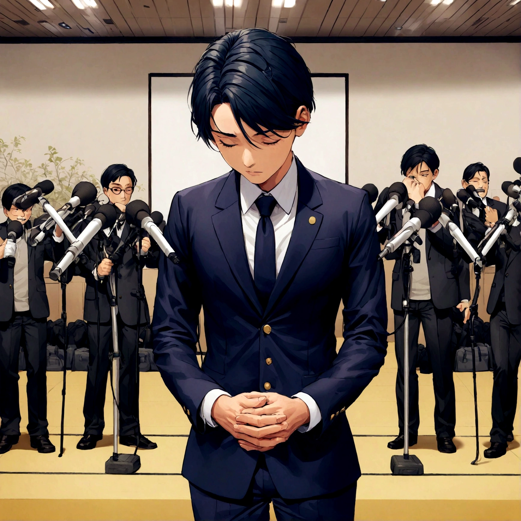 Salaryman holding an apology press conference