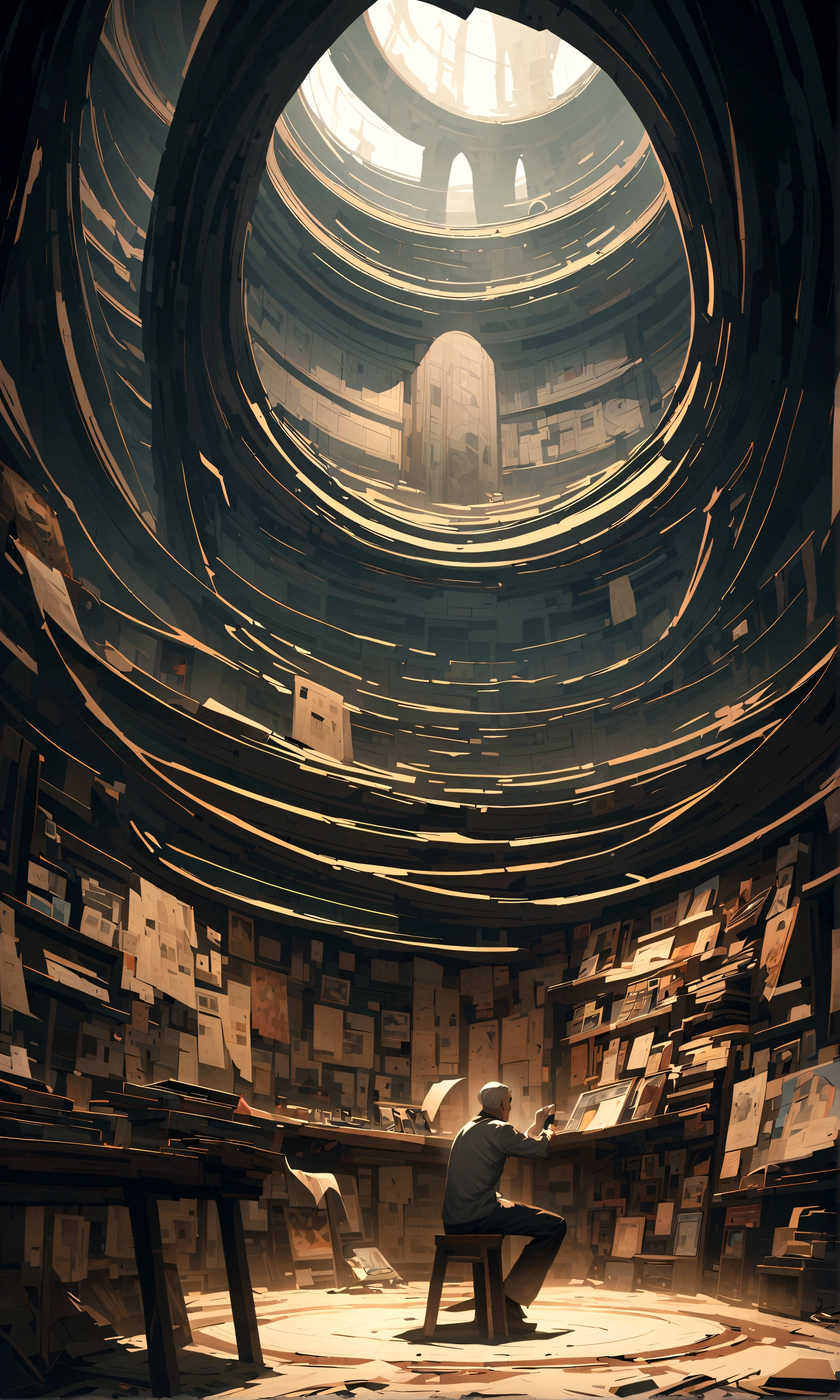In the cave,An old man meditates facing the wall、desolate、there is nothing、Rear view、Skinheads、Cover with cloth、Art Station, high resolution, Intricate details, Movie, best quality, 4k, 8K, high resolution, masterpiece