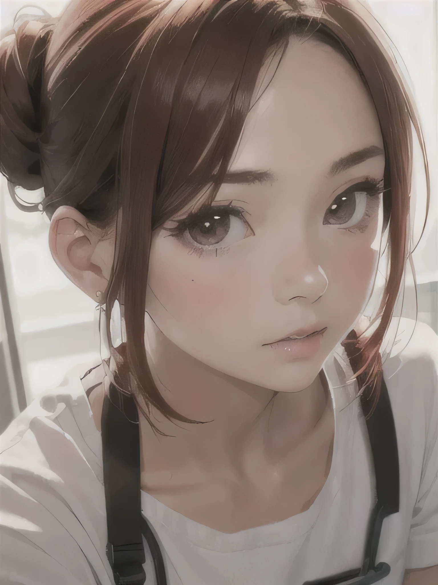 1 girl, Redhead, Updo, Facial hair stripes, Red eyes, mascara, Sagging under the eyes, feet, Impact, 8k, masterpiece,Thighs,color、Ultra-high resolution、masterpiece、Accurate、Anatomically correct、Very detailed、Bright expression、Photorealism、highest quality、超A high resolution、photograph、A cute and beautiful face down to the last detail、Small face、white、hospital、(Doctor's coat)、underwear、Doctor on underwear'Wearing an s coat