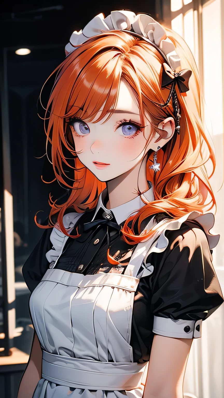 masterpiece, highest quality, One girl, Super Detail, Purple eyes, Orange Hair,Maid Headdress, Maid,
