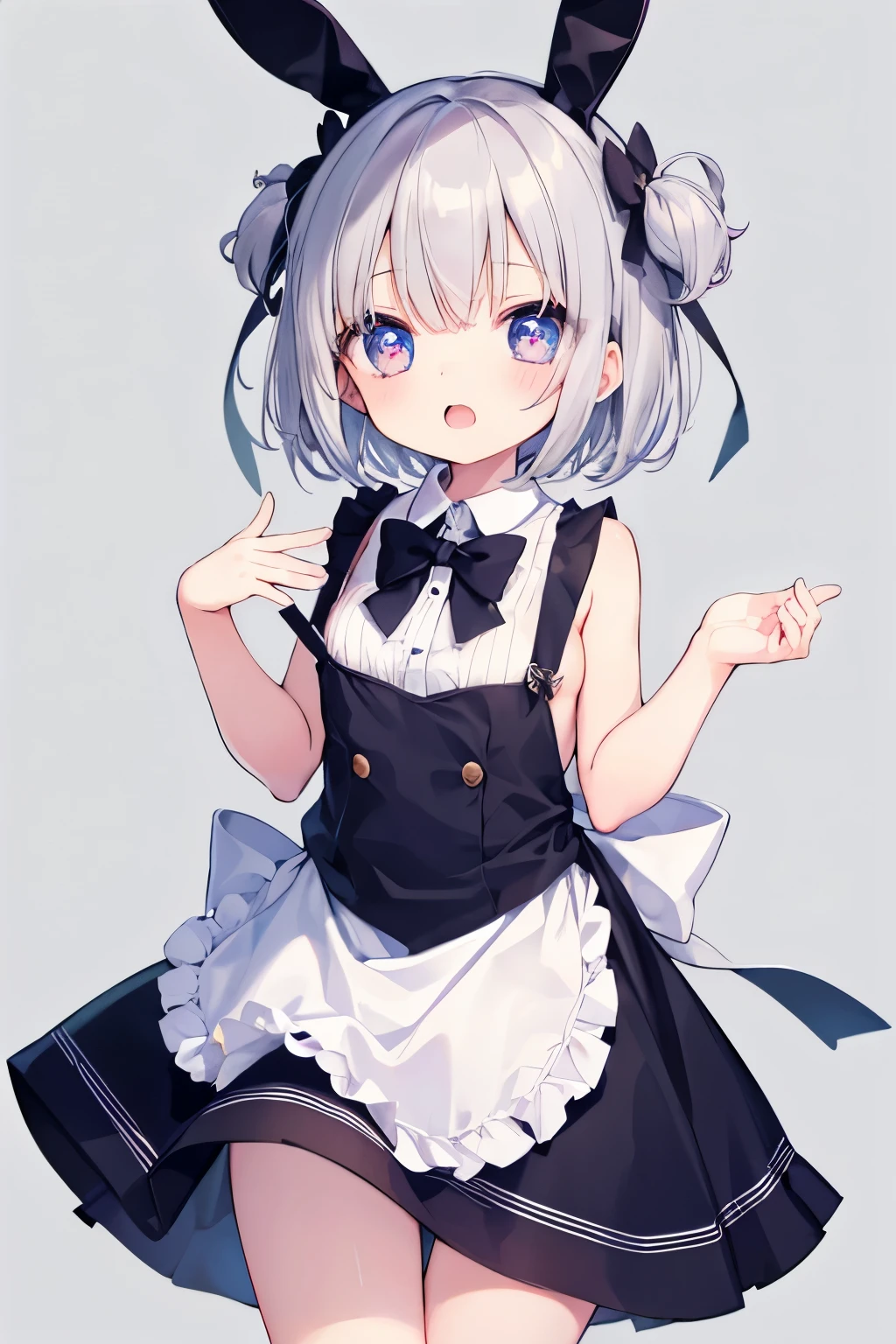 Naked Apron、Bunny girl、Rabbit ears、Very beautiful and Shining Eyes、Shining Eyes、1 girl、Small breasts、Big Mouth、high school girl、Small breasts、Transparent silver short hair、7-year-old girl