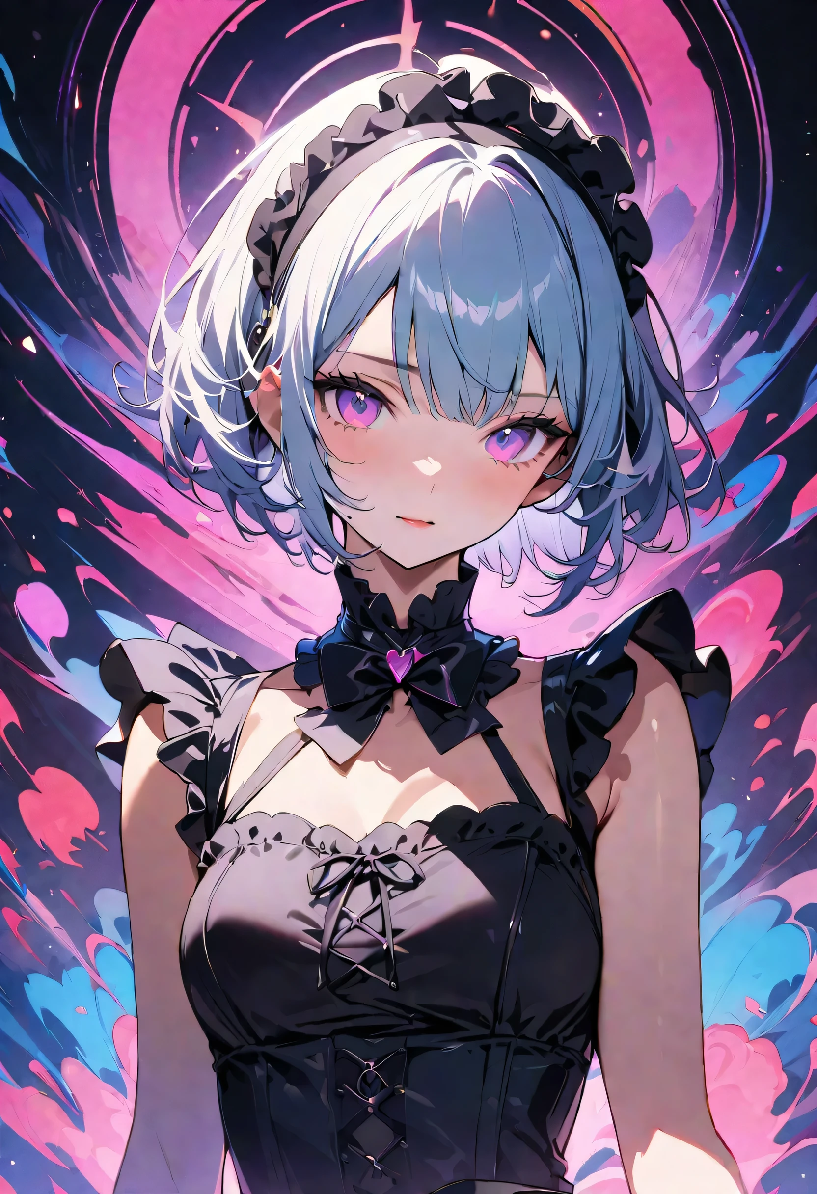 masterpiece, highest quality, Illustrations for novels, High resolution, 18+ Adult content, Sensual, Intimate, Emotional, Passionate, romantic, sweet, Adorable, Innocent, Pure, Fascinating, Fascinating, attractive, Mysterious, Fascinating, Fascinating, Immersive, Fascinating, dream-like, Surreal, Imaginative, Whimsical, artistic, Avant-garde, timeless, elegant, Sophisticated, chic, Sophisticated, Individuality, original, Fascinating,((Maid clothes:1.3)),(guitarist:1.3)、Female Band、Live、((Upper Body:1.3))