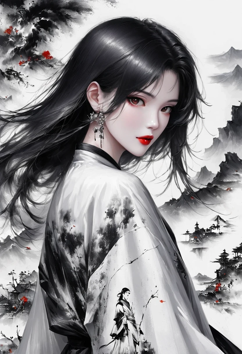 (Lots of white space:1.5),(Lots of white space around:1.6), White background, simple, Minimalism, abstract,Freehand,Aesthetic,black and white,Ink Painting,antiquity,a mountain,A person far away,An abstract art illustration, author:Li Song, Arte no estilo de guweiz, arte shin jinyoung, Obra-prima de guweiz, Ross chart 1. 0, Beautiful digital illustrations, Inspired by non-WLOP, simpledigital art, jingna zhang, guweiz, Stunning digital illustrations