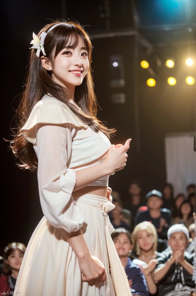 Highly detailed CG Unity 8K wallpaper, highest quality, Super detailed, masterpiece, realistic, photo realistic, Very knowledgeable cute girl, 30-year-old, random hairstyle, Random hair length, ((skirt lift by yourself))), (skirt lift), brown seamless pantyhose , pantyhose focus, smile and laughing grin, blush, parted lips, look at the audience, full body shot, (crowd), (crowd), (crowded festival), That's ridiculous, Incredibly That's ridiculous, (small breasts: 0.7), (Clearly visible detailed female pubic shape: 1.4), (Has pubic hair: 0.4), (no panties: 1.2)