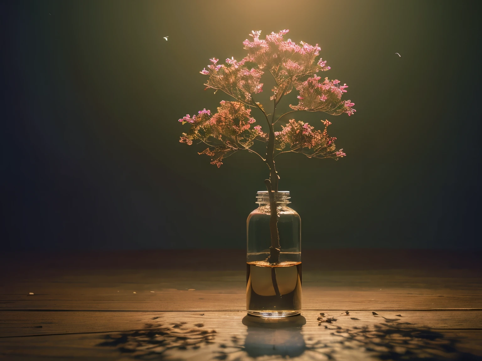 dreamlikeart tree in a bottle, fluffy, realistic, photo, canon, dreamlike, art, colorfull leaves and branches with flowers on top of its head. hyperdetailed photorealism by greg rutkowski - h 1024 w 804 | f 1 6 lens mark 2:2 s 3555 mm film grain :1 lifelike high res sharp focus contrast!! intricate detailed atmospheric light refraction lighting unreal engine 5 cinematic concept photography masterpiece octane render trending at cgsociety rendered as