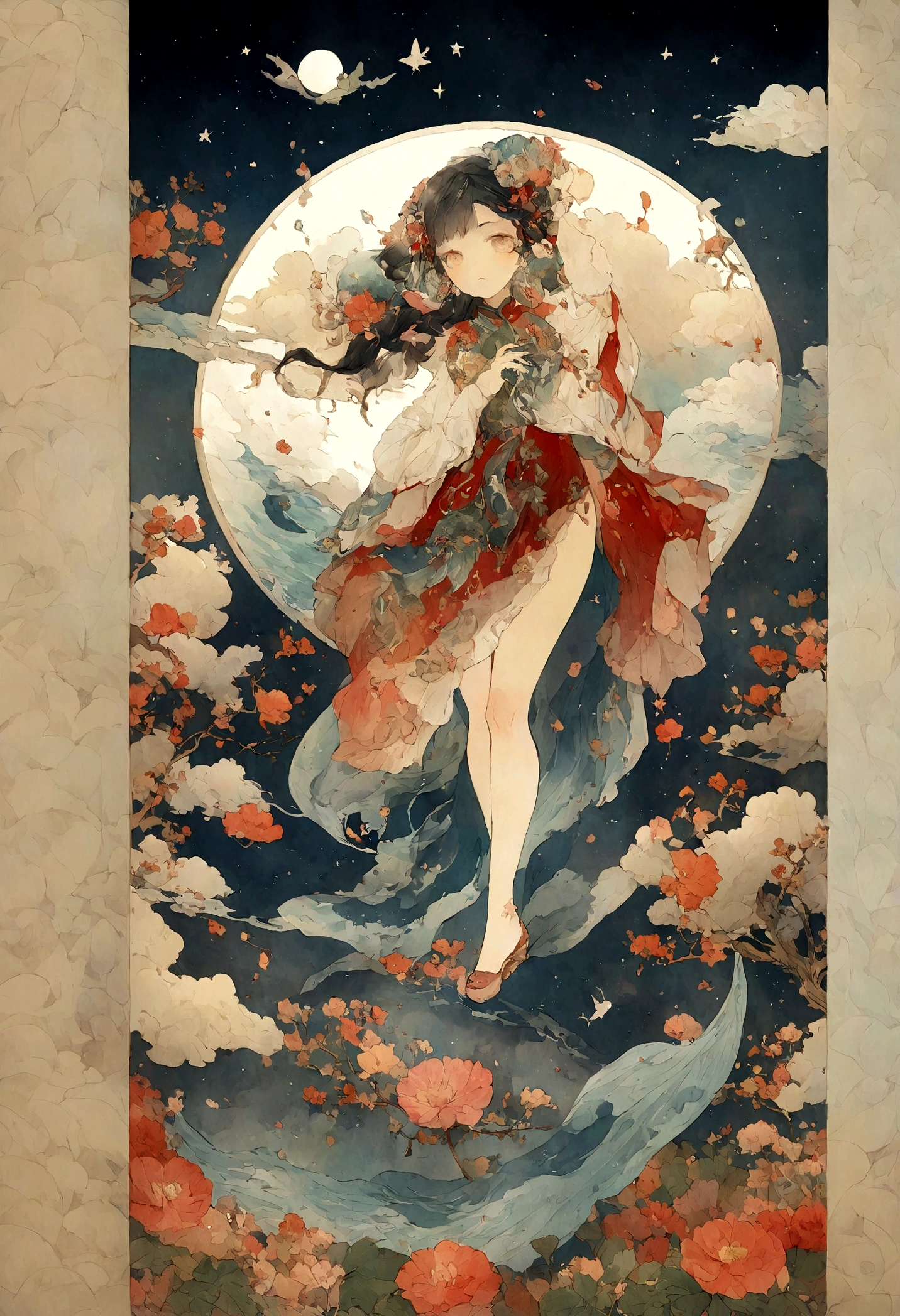 (space onsen style: 1.3), Fantasy onsen in outer space, Wonder, discomfort, healing, Two women, beautiful, cool, a fun day, Hidden hot springs, (Rembrandt lighting: 1.2), embarrassing, dark night, fog , midnight, dark night, (fog: 1.4), moon, Close-up of the upper body, a little sweat, perfect anatomy, Artistic and memorable masterpieces, moments from history, (steam: 1.6), a little sweat, Strong wind blowing, from behind, from below, (fantastic and fascinating landscapes) Watercolor: 1.4, Delicate, Detail, Masterpiece, (masterpiece: 1.2), (best quality: 1.2), details newer and more intricate (art inspired by Bill Sienkiewicz). oil painting)
