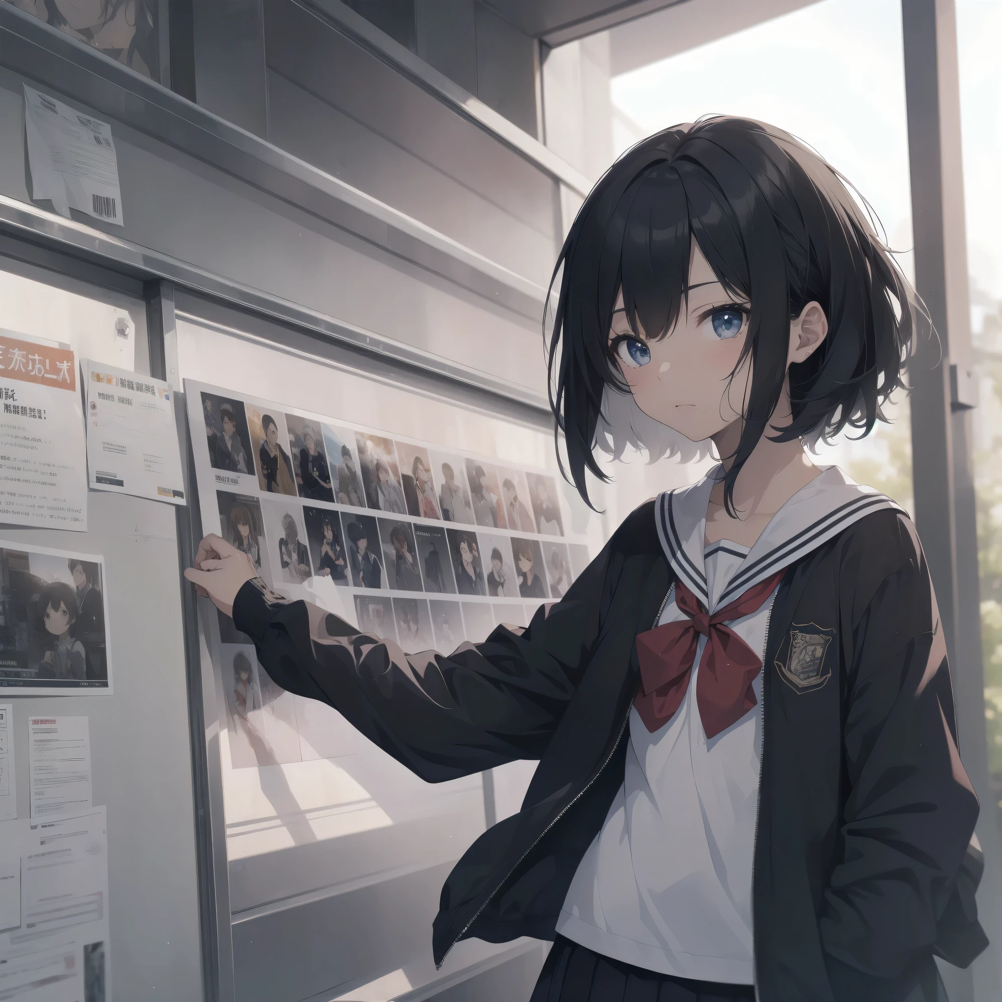 ultra-absurdres-Top quality by artist God, ultra-detailed, high resolution, anime moe artstyle, best anime 8k konachan wallpaper, pixiv contest winner, pool:2810, perfect anatomy,break, 1girl, (Please draw a girl walking sleepily to school alone. )break,(Solo,little female, 13-year-old:1.3),Full limbs, complete fingers,a junior high school student, (very short hair), short cut, flat chest, , small butt, small black eyes, beautiful detailed eyes, well-proportioned iris and pupils, expressive eyes, highres detailed hair, soft expression, salor school_uniform, sailor collar, serahuku, bow, pleated skirt,(Detailed Lighting), (Detailed background), in the School commute route. break,super detailed skin, Best cinematic lighting powered by famous artist, 8k,beauty illustration,photoshop_(medium),very aesthetic,break,((artist:belko )), artist:clamp ,artist:carnelian ,artist:kantoku ,