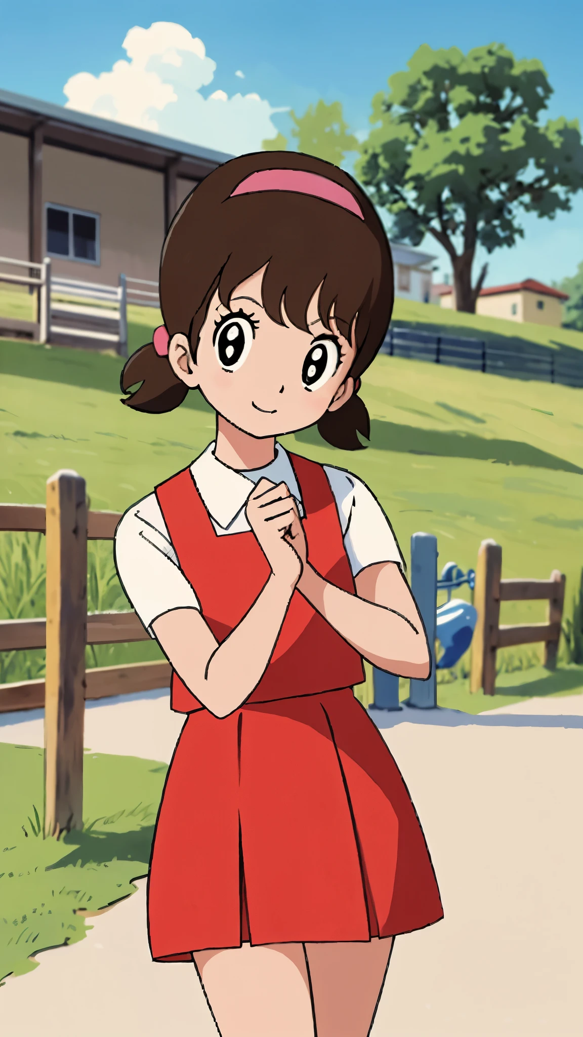 masterpiece, highest quality, alone,1 girl,looking at the viewer,School, cowboy shot,anime style,
akkochan,Cute pose、Scenery from 1965