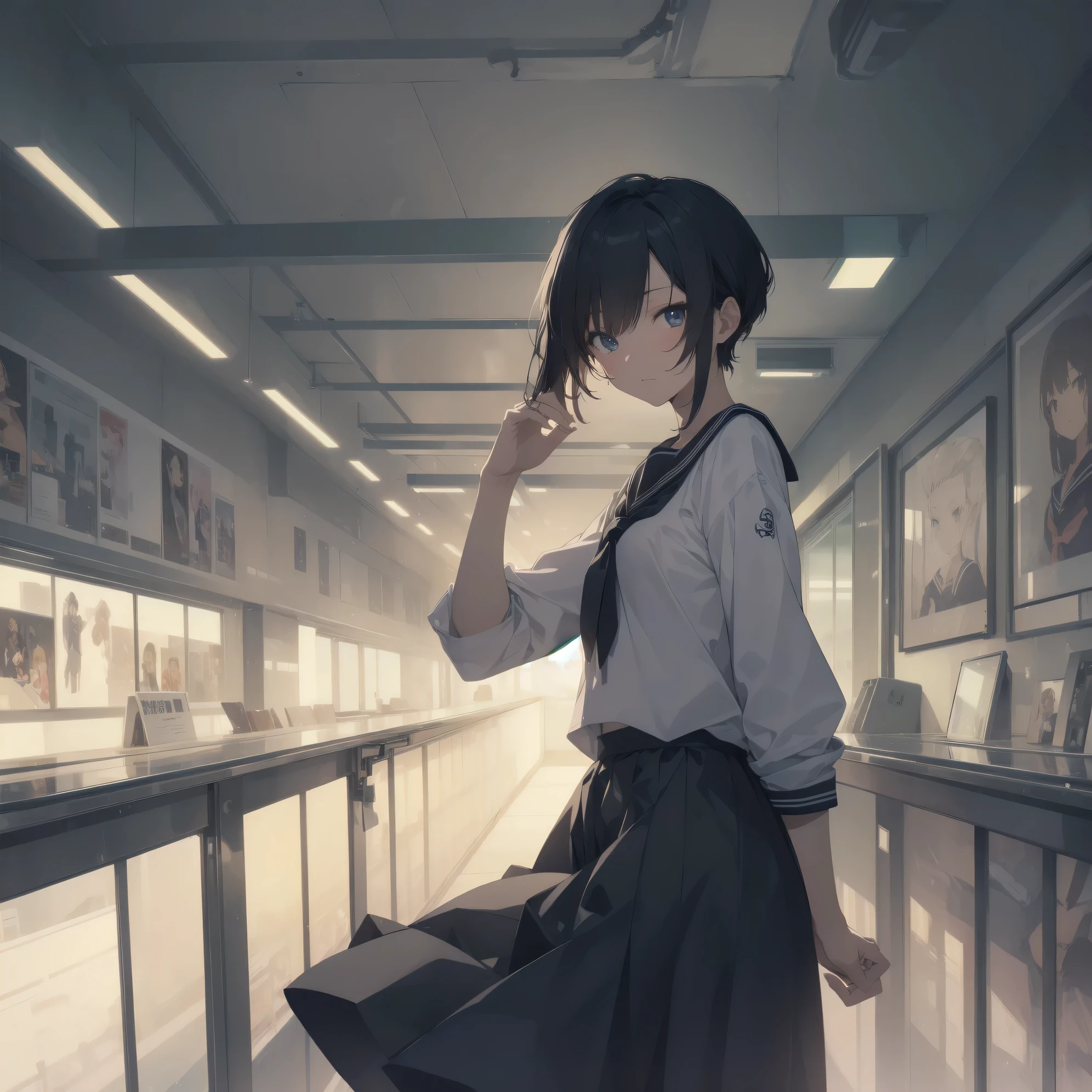 ultra-absurdres-Top quality by artist God, ultra-detailed, high resolution, anime moe artstyle, best anime 8k konachan wallpaper, pixiv contest winner, pool:2810, perfect anatomy,break, 1girl, (Please draw a girl walking sleepily to school alone. )break,(Solo,little female, 13-year-old:1.3),Full limbs, complete fingers,a junior high school student, (very short hair), short cut, flat chest, , small butt, small black eyes, beautiful detailed eyes, well-proportioned iris and pupils, expressive eyes, highres detailed hair, soft expression, salor school_uniform, sailor collar, serahuku, bow, pleated skirt,(Detailed Lighting), (Detailed background), in the School commute route. break,super detailed skin, Best cinematic lighting powered by famous artist, 8k,beauty illustration,photoshop_(medium),very aesthetic,break,((artist:belko )), artist:clamp ,artist:carnelian ,artist:kantoku ,
