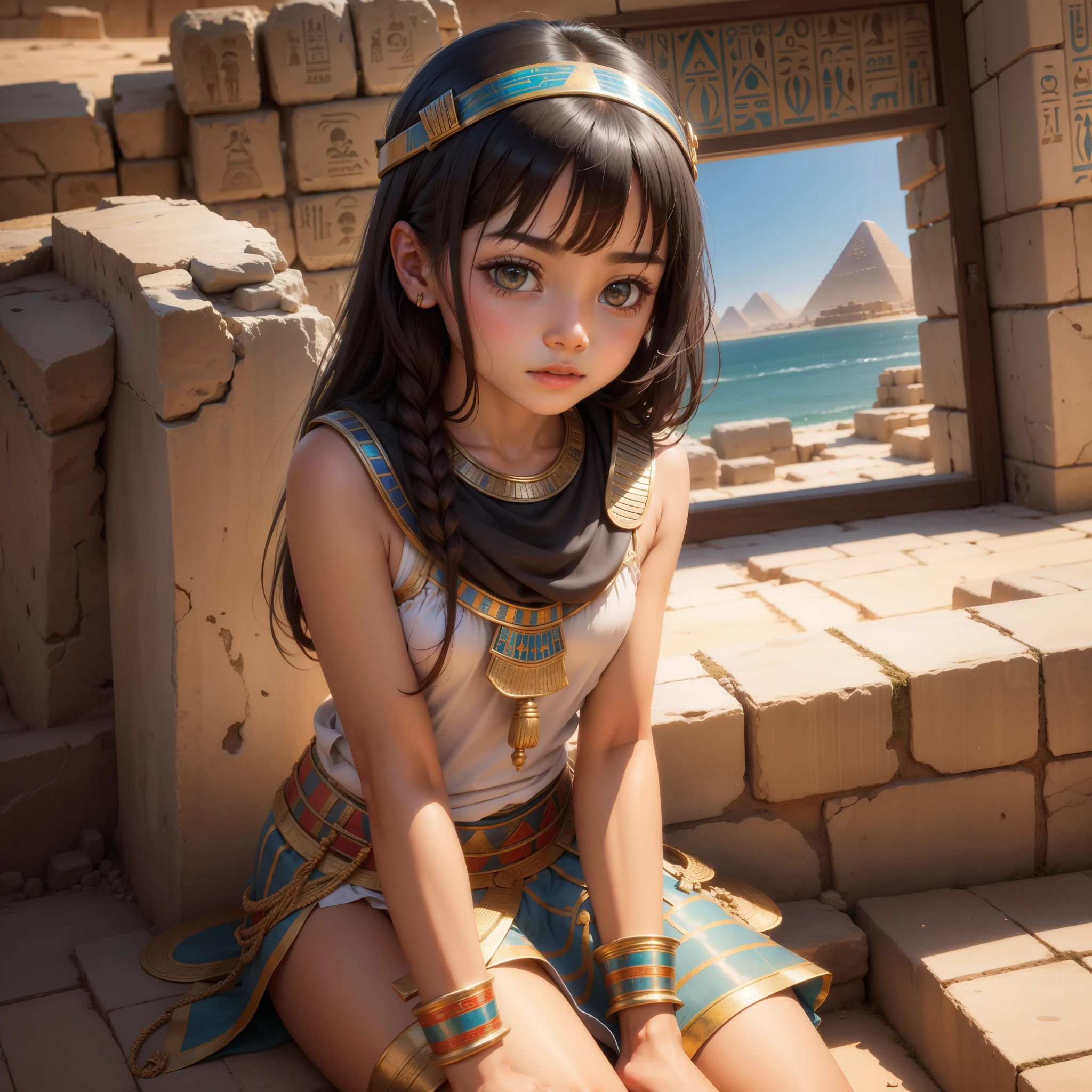 Cute ancient Egyptian girl, about 、Ancient Egyptian towns、A colorful view of the whole、sit、Spread your legs、Mysterious、God in the air(Eye of Horus)