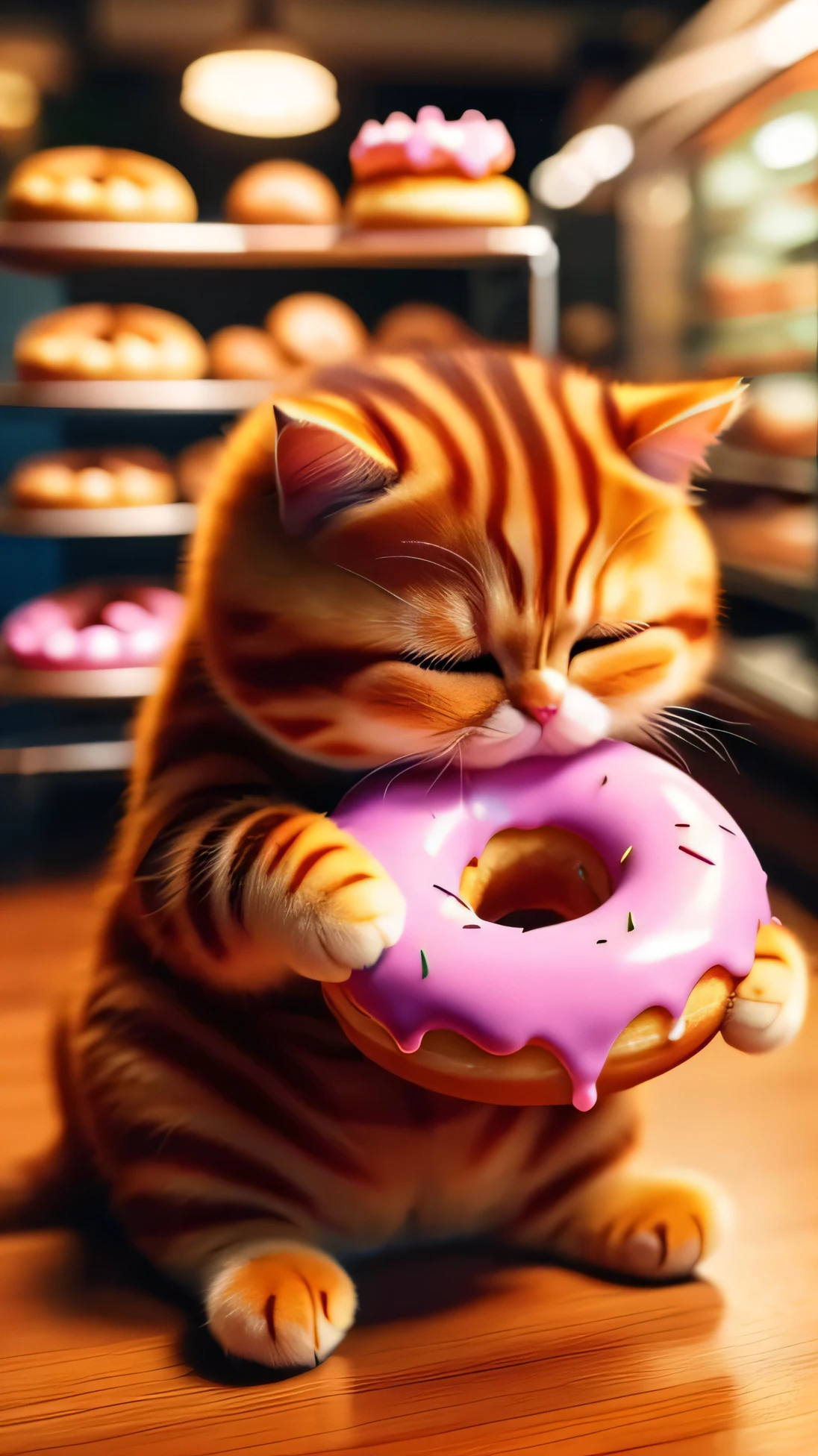 animal focus, food, No humans, Blurred, eat, Cat, Food, close your eyes, animal, Holding, alone, indoor, donut, Food up, Holding food