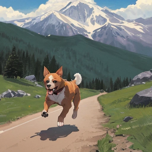 running dog, mountain