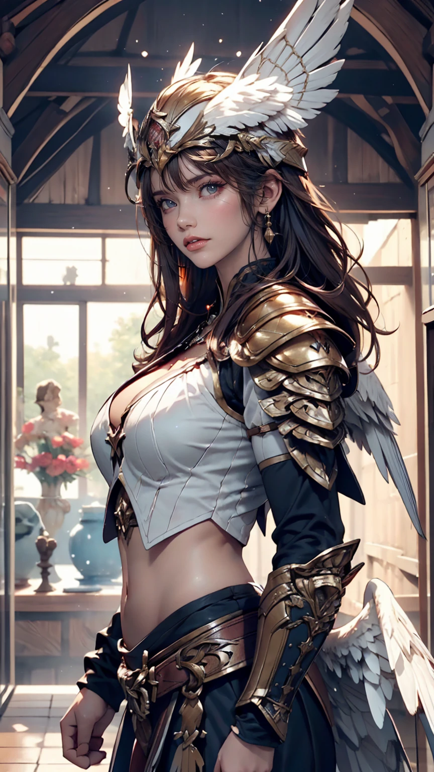 (translator:.95), High angle photo of a gorgeous young Valkyrie woman in Stefan Kostic style, Realistic skin texture,(Winged Helmet:1.1), (Valkyrie Armor:1.2), 1 / 2. Body Crop, 8 5mm Art Lens, 1 1. 2, Sharp focus, 8K High Resolution, Very detailed, complicated, elegant, Art by Stanley Lau and Artgerm