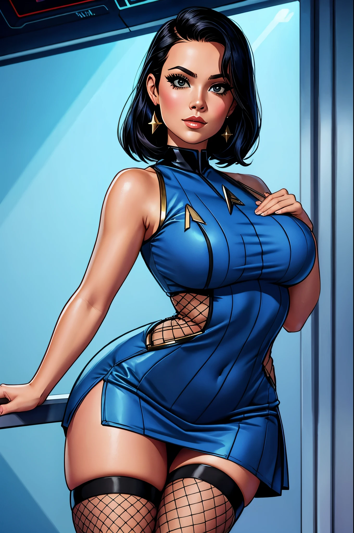 star trek, woman in short dress, pinup, fishnet stockings