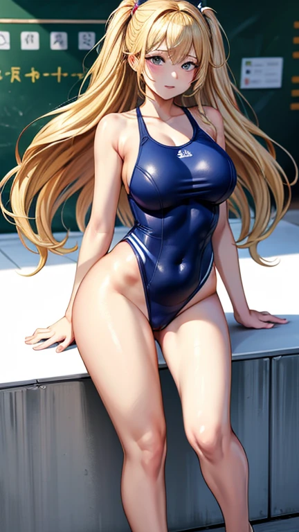 Sexy figure Long Hair Blonde School Swimsuit Calm