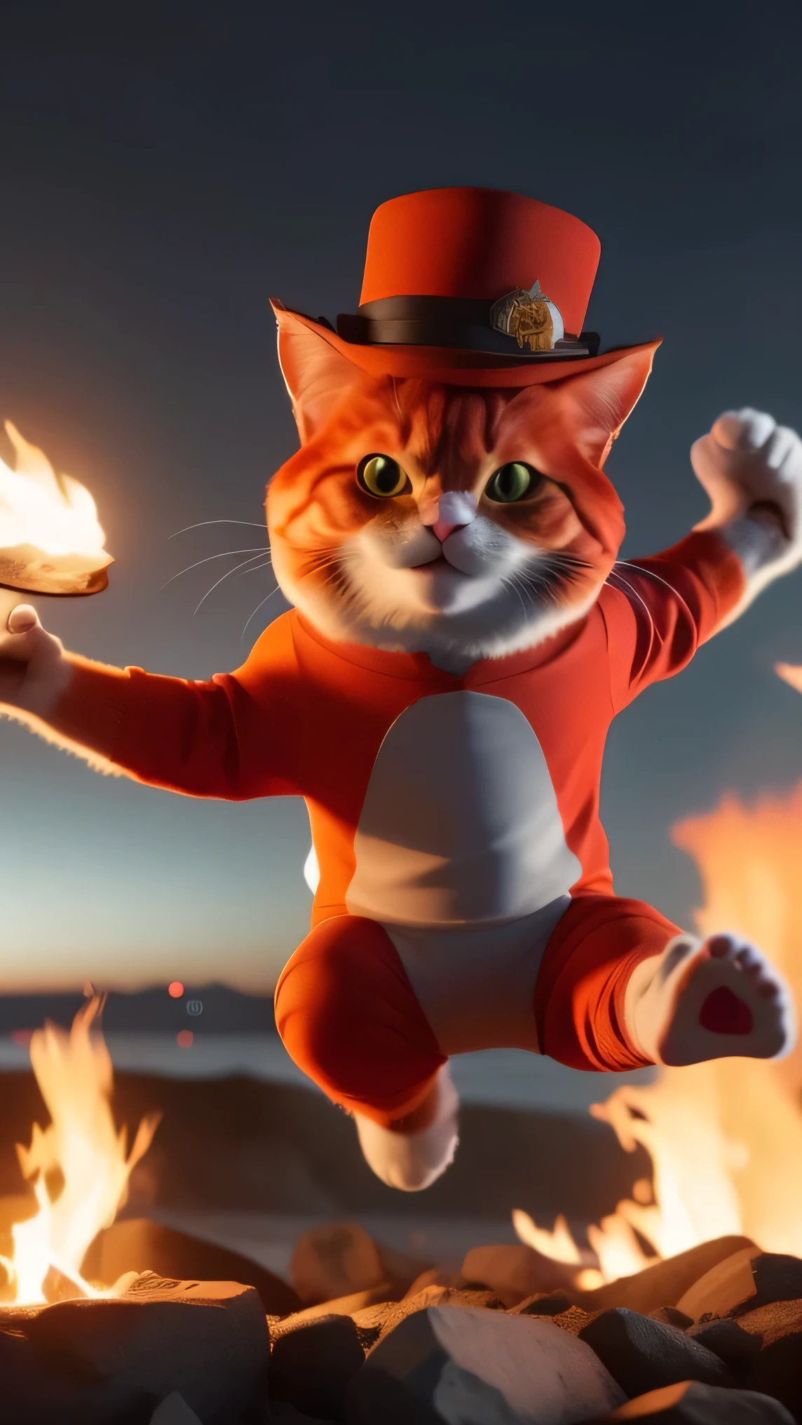 Red cat in a hat, fire, View Viewer