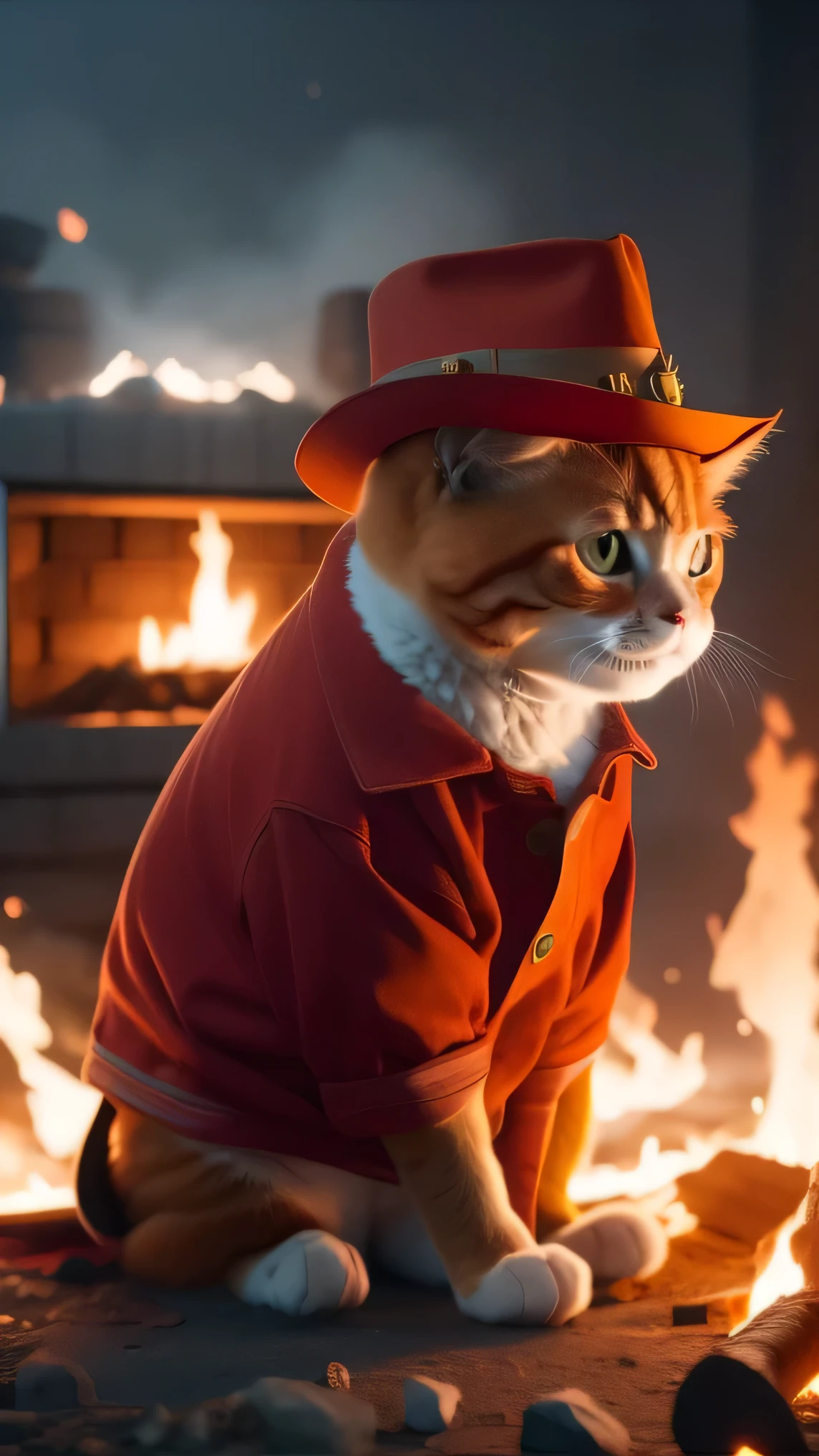 Red cat in a hat, fire, View Viewer