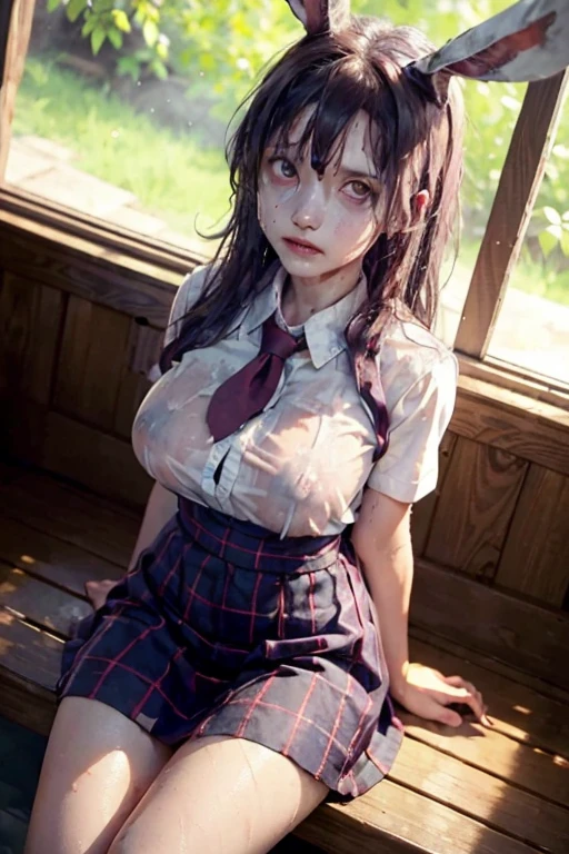 steam , wet and sweaty , Nipples can be seen through , wet white shirt , zombie , rotungwoka person