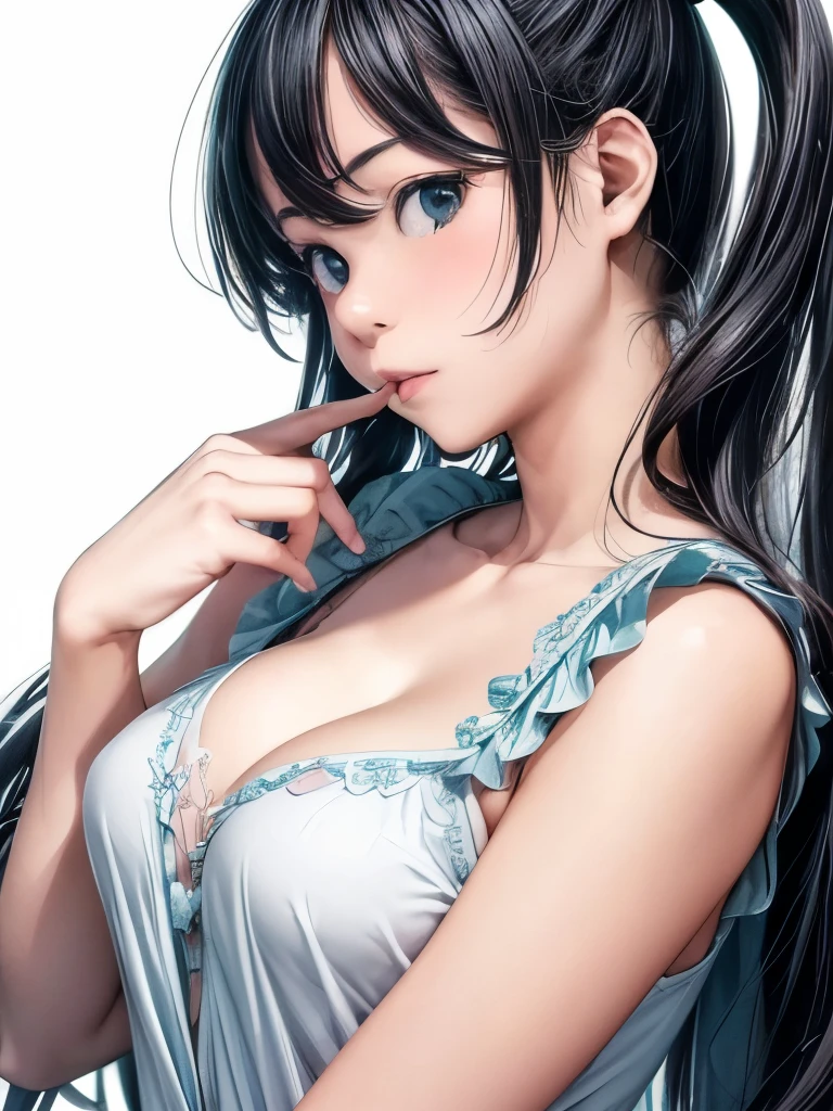 (masterpiece、highest quality、highest quality、Official Art、Beautiful and beautiful:1.2)、(One girl:1.3)Hatsune Miku、Twin tails,Beautiful breasts,Stickers、おっぱいのStickers、Baby Face、From the side、(((Chest close-up、Cleavage、I mainly draw the chest)))、Depiction of only the chest、Laugh with your mouth wide open、Succubus、Simple Background、White background、
