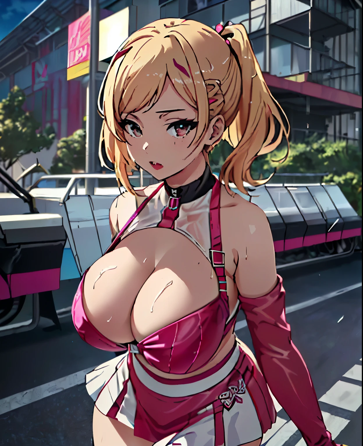 cute girl,(((1girl))),((pit girl with extremely cute and beautiful blonde hair)), 19 years old, large breasts, triple D cup breasts, sexy, horny, round buttocks, bubbly buttocks, fit and strong, slender body, plump lips, standing
(huge breasts:1.4),saggy breasts,((()),((heterochromia:1.5, (who’re outfit),intricate eyes,beautiful detailed eyes,symmetrical eyes,((fat)),(((lustrous skin:1.5,bright skin: 1.5,skin tanned,shiny skin,very shiny skin,shiny body,plastic glitter skin,exaggerated shiny skin,illuminated skin,wet legs))),(spider lower abdomen,narrow waist,wide hip,athletic body,inflated legs,detailed body,(detailed face)),
8k resolution
cute,slutty,seductive,erotic,(nsfw),
zettai ryouiki,(((race queen style costume, attractive companion costumes,pit girl costume))),(magenta suit unbuttoned,magenta costume),(((huge cleavage))),cleavage cutout,((wet clothes,intricate outfit,intricate clothes)),
(dynamic pose:1.0),solo focus,embarrassed,(centered,scale to fit dimensions,Rule of thirds),
cyberpunk city by the ocean at night, with bright neon signs and dark stormy clouds and puddles, scenery:1.25,
artistic photography,(photography taken by sldr),highres, sharp focus, (ultra detailed, extremely detailed), (photorealistic artwork:1.37),(extremely detailed CG unity 8k wallpaper),((synthwave background theme)),(((vibrant colors))),(intricate background),(masterpiece),(best quality),