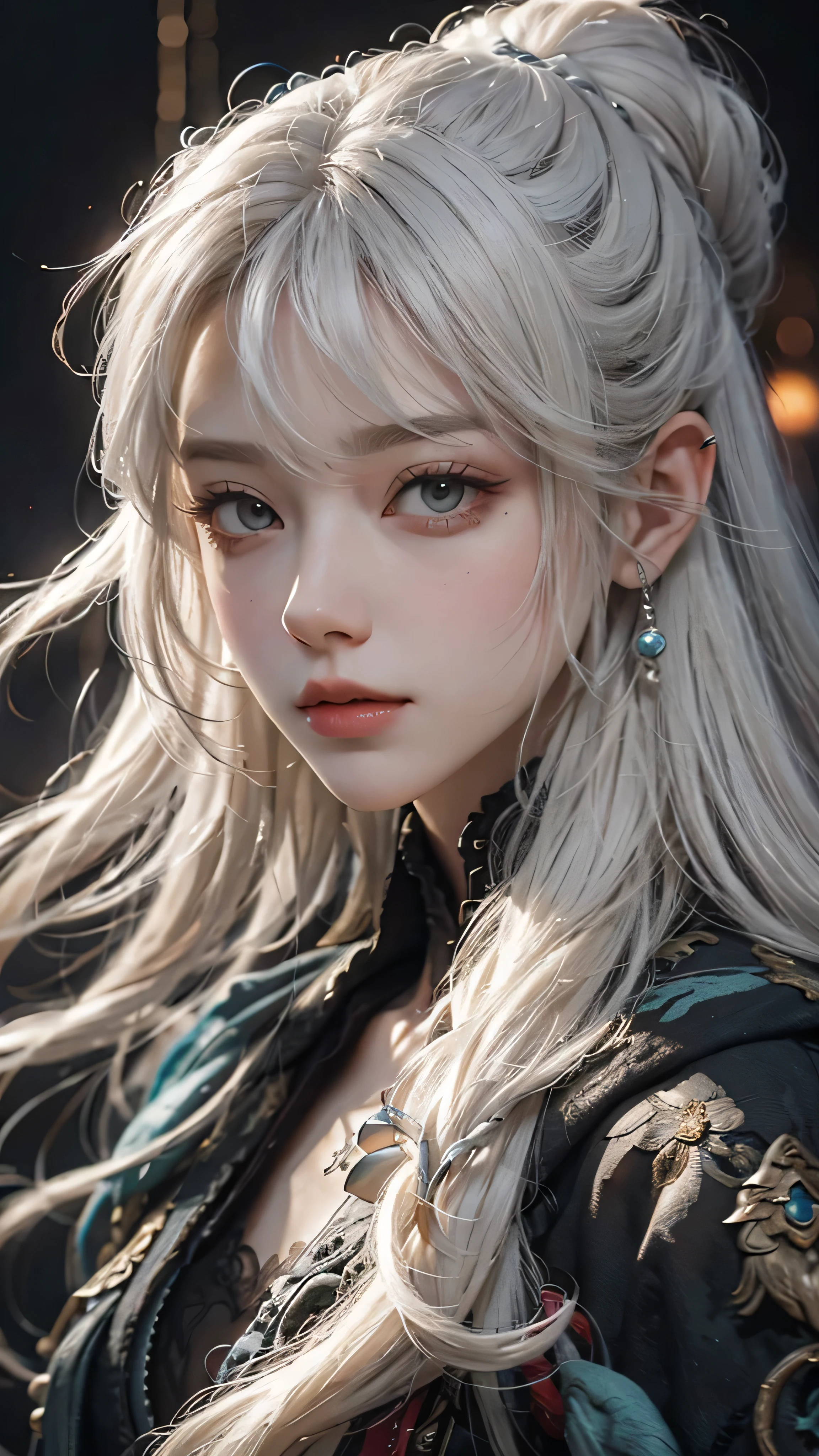 Close-up of a white-haired woman wearing a white mask, Beautiful character painting, guweiz, Artwork in the style of Guweiz, White-haired deity, author：Yang Jie, Epic and beautiful character art, Stunning character art, Barefoot