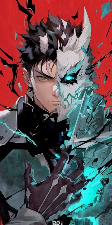 anime character with a demon face and a broken glass, handsome guy in demon slayer art, acionar estilo de arte de anime, Demon slayer art style, demon slayer rui fanart, arte principal do anime, epic anime style, detailed arte principal do anime, anime art trendswork, anime art trends, arte digital detalhada de anime, arte de anime limpa e detalhada, frantic style, capa de anime