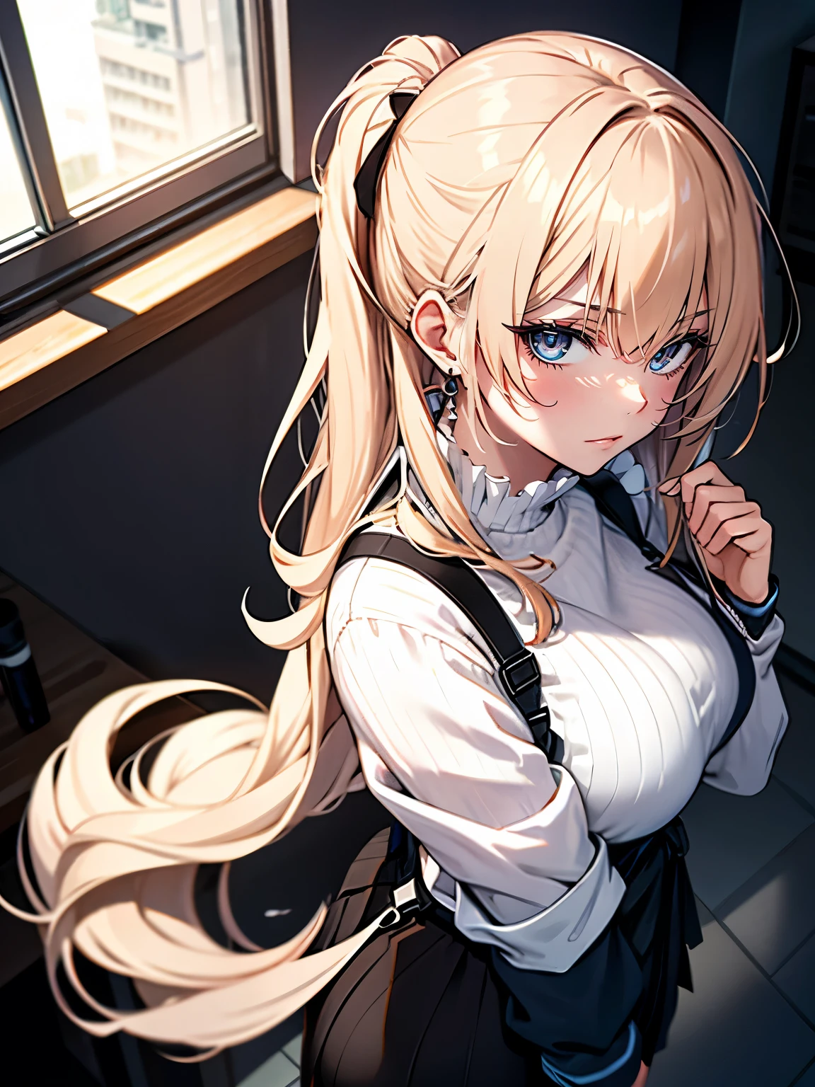 ultra-detailliert, 1girll, 12 years, Large breasts, blush, straight-on, From above, from behind, angle of view, Sideways, masutepiece, Best Quality