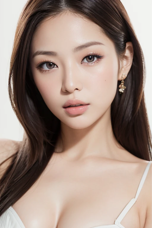 実在のpeople物、北欧生まれのとても美しいgirlたちの写真、girl１people, Analog Style, Eye focus, highest quality, (Very detailed skin), Exquisitely beautiful white skin photos, 21yo, Perfect Face, Captivating eyes, (Seductive makeup: 1.3),  (Bokeh:1.5), Sharp focus, Dappled Lighting, (Backlight), Film Grain, (Very detailed, Exquisitely crafted), 8k, High resolution, Front view, Studio Light, Highly detailed face, Fine grain, (double eyelid: 1.4), Aristogle, Brown eyes, (commercial: 1.4),  (Seductive makeup), (Sunlit), ((White studio background: 1.5))