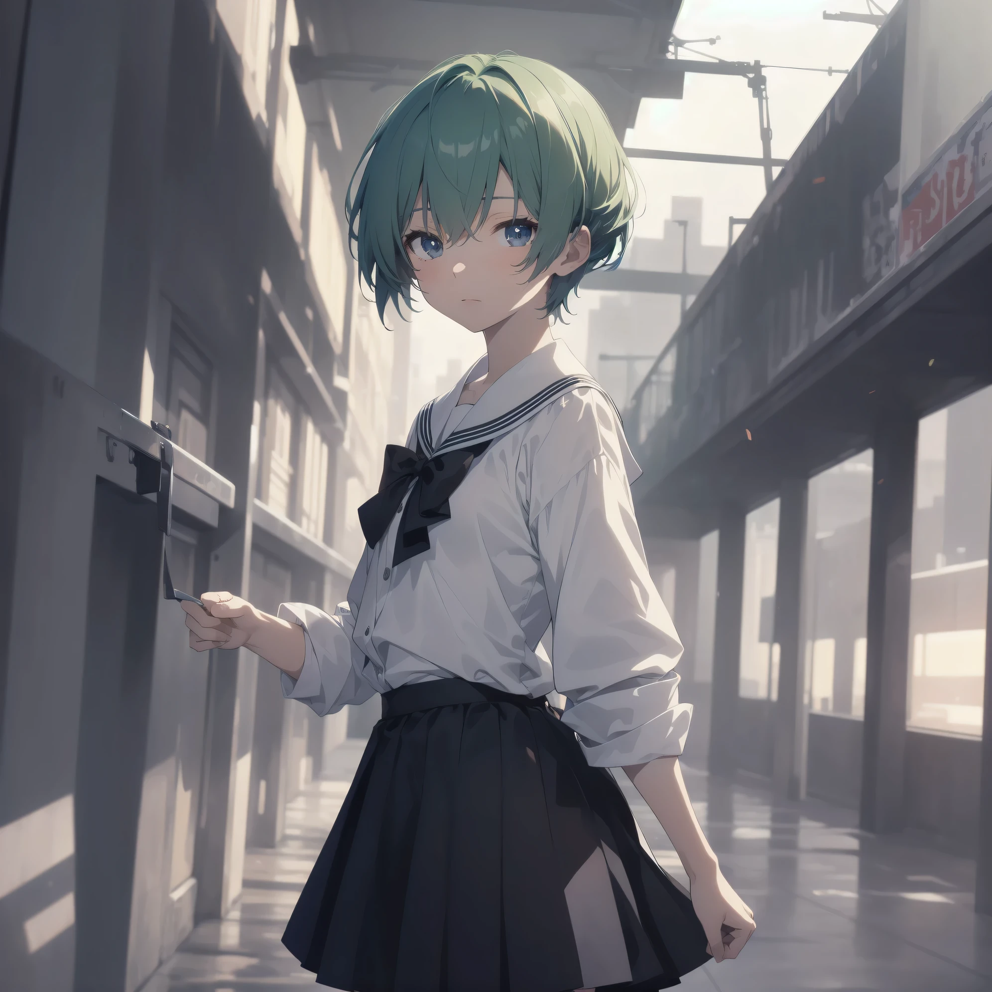 ultra-absurdres-Top quality by artist God, ultra-detailed, high resolution, anime moe artstyle, best anime 8k konachan wallpaper, pixiv contest winner, pool:2810, perfect anatomy,break, 1girl, (Please draw a girl walking sleepily to school alone. )break,(Solo,little female, 13-year-old:1.3),Full limbs, complete fingers,a junior high school student, (very short hair), short cut, flat chest, , small butt, small black eyes, beautiful detailed eyes, well-proportioned iris and pupils, expressive eyes, highres detailed hair, soft expression, salor school_uniform, sailor collar, serahuku, bow, pleated skirt,(Detailed Lighting), (Detailed background), in the School commute route. break,super detailed skin, Best cinematic lighting powered by famous artist, 8k,beauty illustration,photoshop_(medium),very aesthetic,break,((artist:belko )), artist:clamp ,artist:carnelian ,artist:kantoku ,