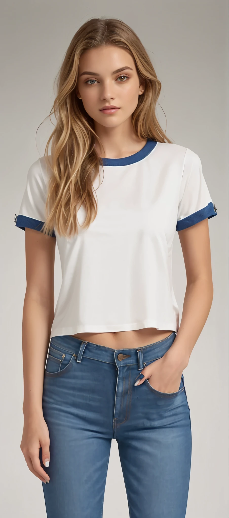 a woman in a white and blue blouse is standing, vestindo um top cortado, vestindo um top cortados, corte superior, corte superior, camiseta azul apertada, usando um top cropped sexy, wearing corte superior, wearing a corte superior, Topo branco, camiseta branca, vestido com uma camiseta branca, plain camiseta branca, camiseta branca, camiseta branca