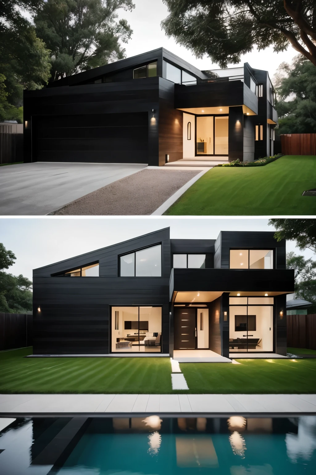 A black luxurious modern house with a