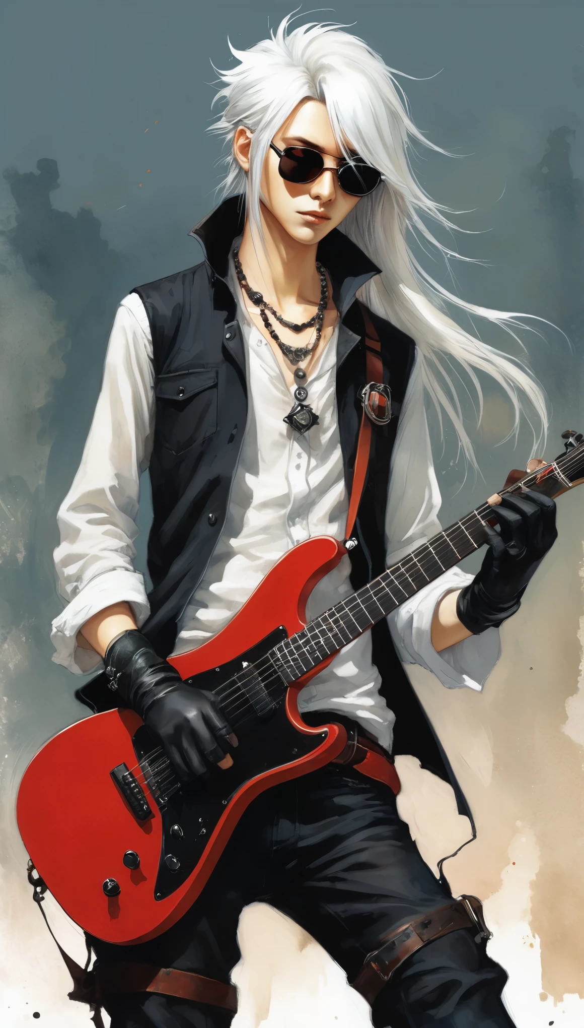 Jean-Baptiste Monge Style
1 goth girl,Illustrated-Booklet, Massive Scale, Visual Perception,(弹Guitar动作,Expressive facial expressions and movements,Dynamic Action:1.4,),Guitar,Enthusiastic,Red tone,Black accents,
BREAK
bleach sytle,long_hair,partially colored,,Pants,belt,Keep,Wearing glasses on head,sunglasses,shoe,Keep 乐器,electric Guitar,shirt,peak,Tinted glasses,whole body,Necklace,black gloves,looking at the audience,collar,运动shoe,very long hair,white hair,black shirt,白色shoe類,Jewelry,Gray hair,permanent,black Necklace,Shut up,trumpet,