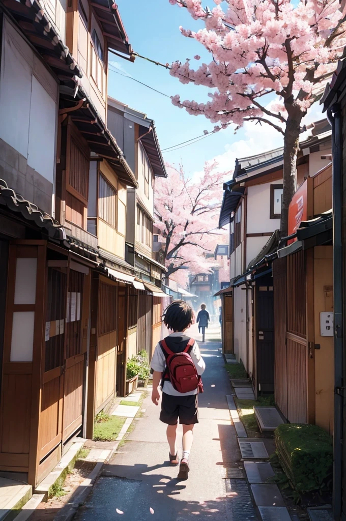 Title: "Sakura Symphony: A Journey Through Spring"

Prompt:
In the heart of a bustling Japanese city, the streets are adorned with the delicate pink hues of cherry blossoms in full bloom. Against this picturesque backdrop, a young boy embarks on a journey through the enchanting streets, his steps guided by the gentle breeze carrying the fragrance of sakura. Describe the scene in vivid detail, capturing the essence of springtime in Japan through the lens of anime.

As the boy wanders through the streets, cherry blossom petals dance around him, creating a whimsical melody that echoes through the air. Each step he takes is accompanied by the soft rustle of petals underfoot, a symphony of nature's beauty intertwined with the urban rhythm of the city.

Amidst the sea of blossoms, the boy encounters various characters, each with their own stories to tell. From street vendors selling traditional treats to fellow wanderers captivated by the ephemeral beauty of the sakura, the city comes alive with a sense of camaraderie and shared wonder.

But amidst the joyous celebration of spring, there is also a hint of melancholy, as the boy reflects on the transient nature of beauty and the fleetingness of moments. As the sun sets and the petals begin to fall like tears from the sky, he finds solace in the quiet stillness of the night, cherishing the memories of this fleeting season of sakura.

Through rich imagery and poignant storytelling, explore the themes of transience, beauty, and the cyclical nature of life against the backdrop of a Japanese springtime.