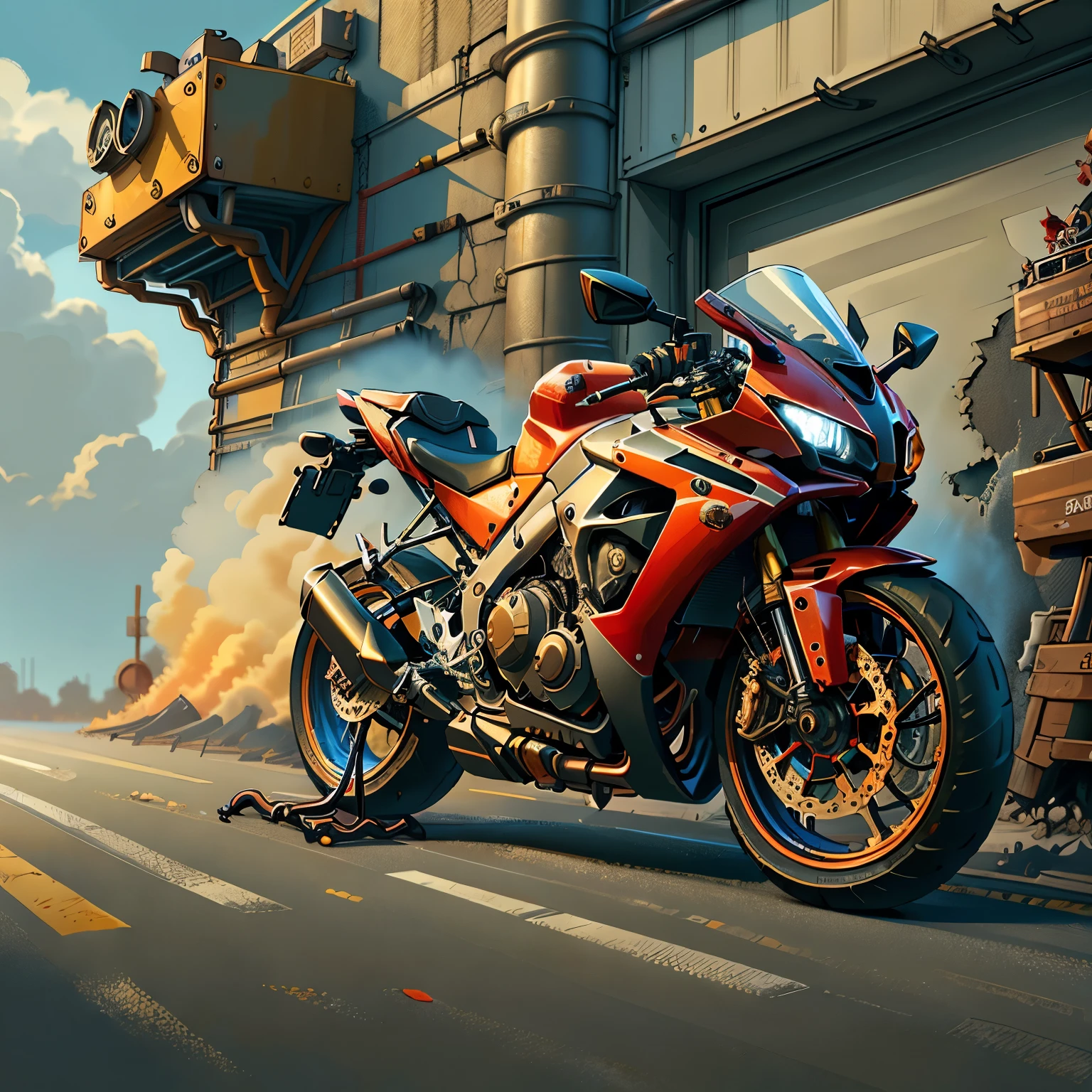 Honda CBR 1000R,Vision Total Mad Max CogPunkAI ,Core 64 K, ((rot,amarelo,Conque ,Blue))Conque,4D ,