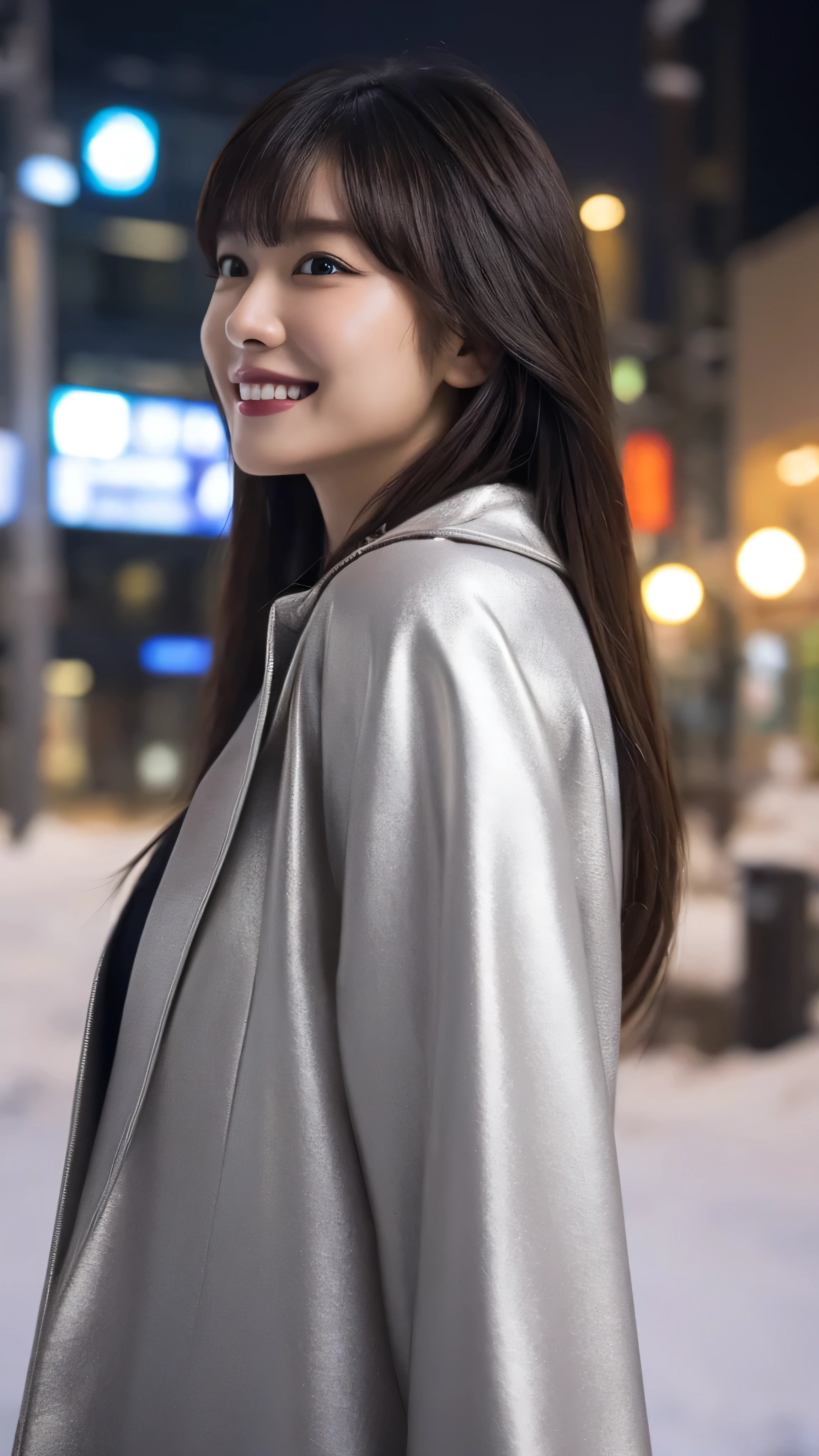 One Girl, (Wear a platinum coat:1.2), (RAW Photos, highest quality), (Realistic, Photorealistic:1.4), Tabletop, Very delicate and beautiful, Very detailed, 2k wallpaper, wonderful, In detail, Very detailed CG Unity 8k wallpaper, Very detailedな, High resolution, Soft Light, Beautiful detailed girl, Very detailedな目と顔, Beautifully detailed nose, Beautiful fine details, Cinema Lighting, Illuminations that light up the city on a snowy night, Snow Scene, It's snowing, Snow in the hair, Perfect Anatomy, Slender body, Was nervous,
Straight semi-long hair, bangs, View your viewers, smile