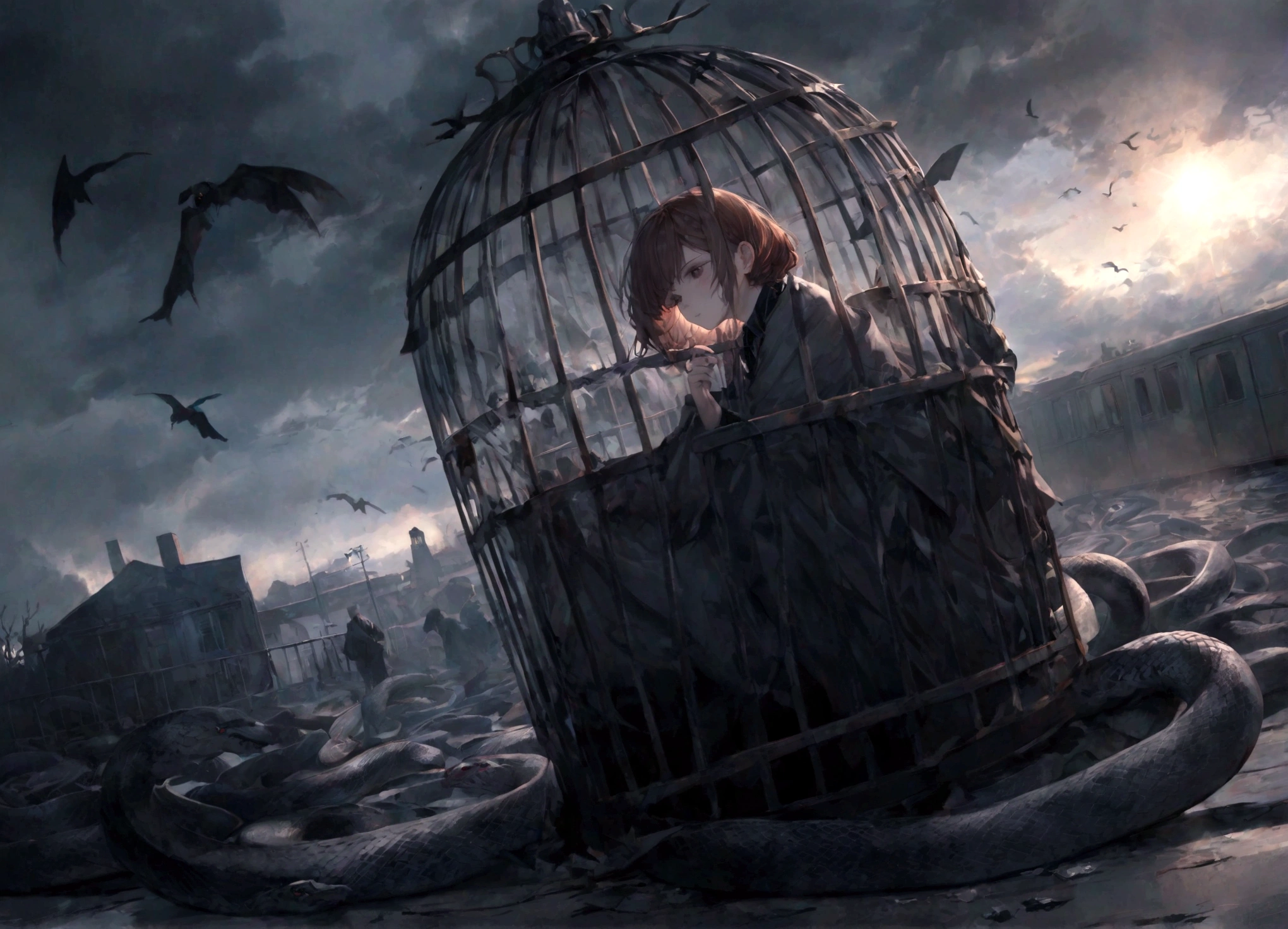 (Haunting lovely Kate Mara) (Depressed Man)Another sun sets down behind me Another day comes crashing in There's a whispering wind that's blowing There's a storm that's closing in I can hear the trains, they're rolling To a place I've never been And I can feel her breath beside me With an empty glass of gin As the darkness settles in I can hear her voice again I can hear your voice again Waiting for someone to save me But everyone just runs away Waiting for someone to change me But no one ever comes I'm breaking down the walls that cage me But nothing ever falls in place Waiting for the end to take me Blinded by the sun All the ghosts that live inside me Always waiting in the wind I can see through my reflection What I've become and what I've been You see, your Heaven doesn't want me And your Hell won't let me in It's like I'm holding all the aces But I know I'll never win Waiting for someone to save me But everyone just runs away Waiting for someone to change me But no one ever comes I'm breaking down the walls that cage me But nothing ever falls in place Waiting for the end to take me Blinded by the sun You can take it away, tear it all down Spit in my face, pushed to the ground Look what I've become I've fallen from grace, bloodied and bound Taking up space, lost and I'm found Look what I've become I can hear the snakes, they're winding Singing songs of pain and sin There's an anger overflowing From this empty glass of gin As the darkness settles in And the darkness settles in Waiting for someone to save me But everyone just runs away Waiting for someone to change me But no one ever comes I'm breaking down the walls that cage me But nothing ever falls in place Waiting for the end to take me Blinded by the sun And the darkness settles in (You can take it away) And the darkness settles in (You can take it away) As the darkness settles in
