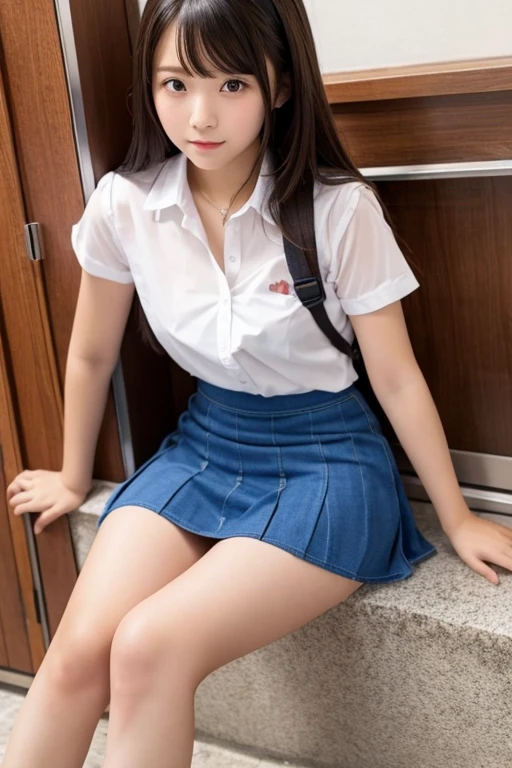 beautiful girl､high school girl､mini skirt､See-through､sit